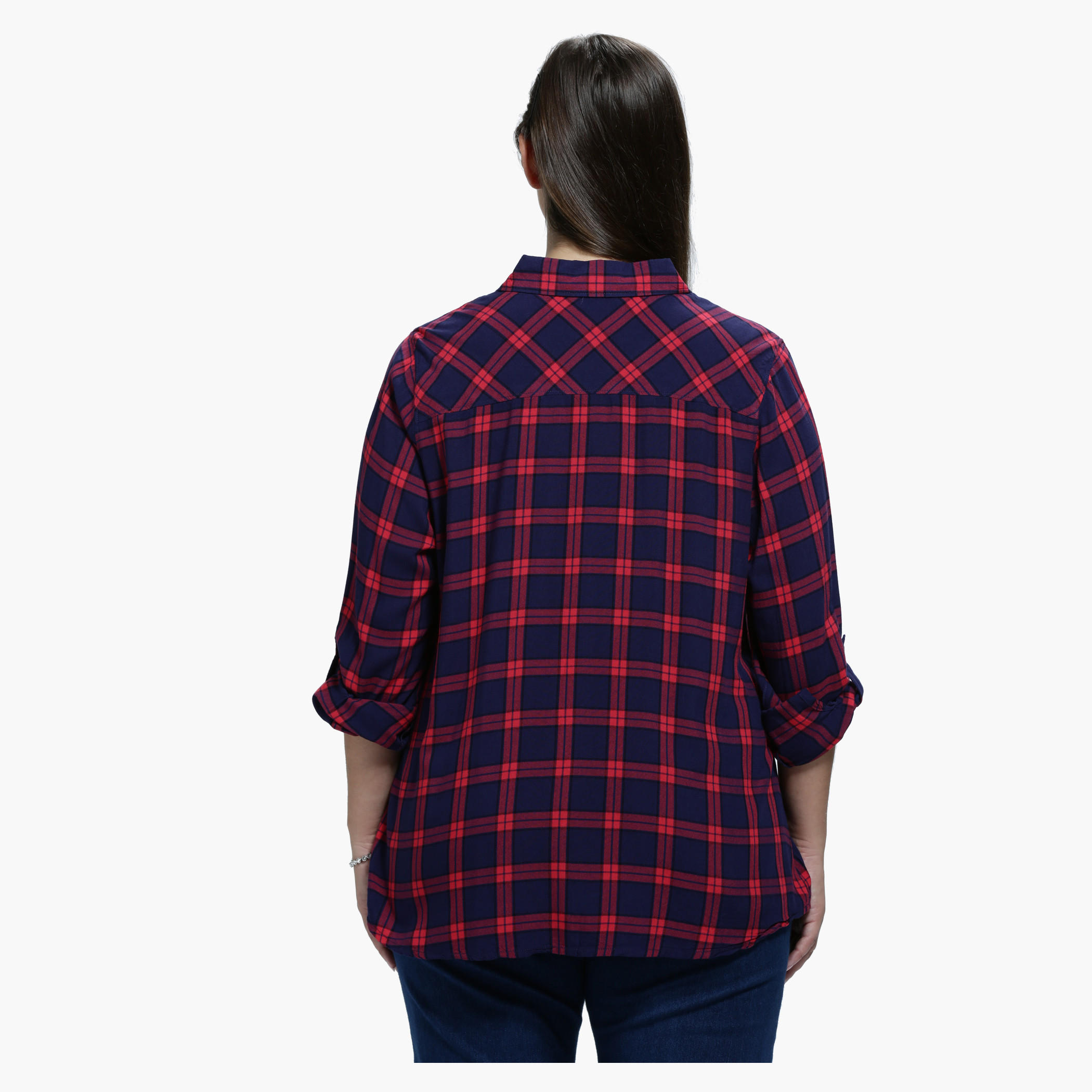Plus Size Chequered Shirt with Spread Collar and Long Sleeves-women-clothing-shirtsandblouses-blouses-image-2
