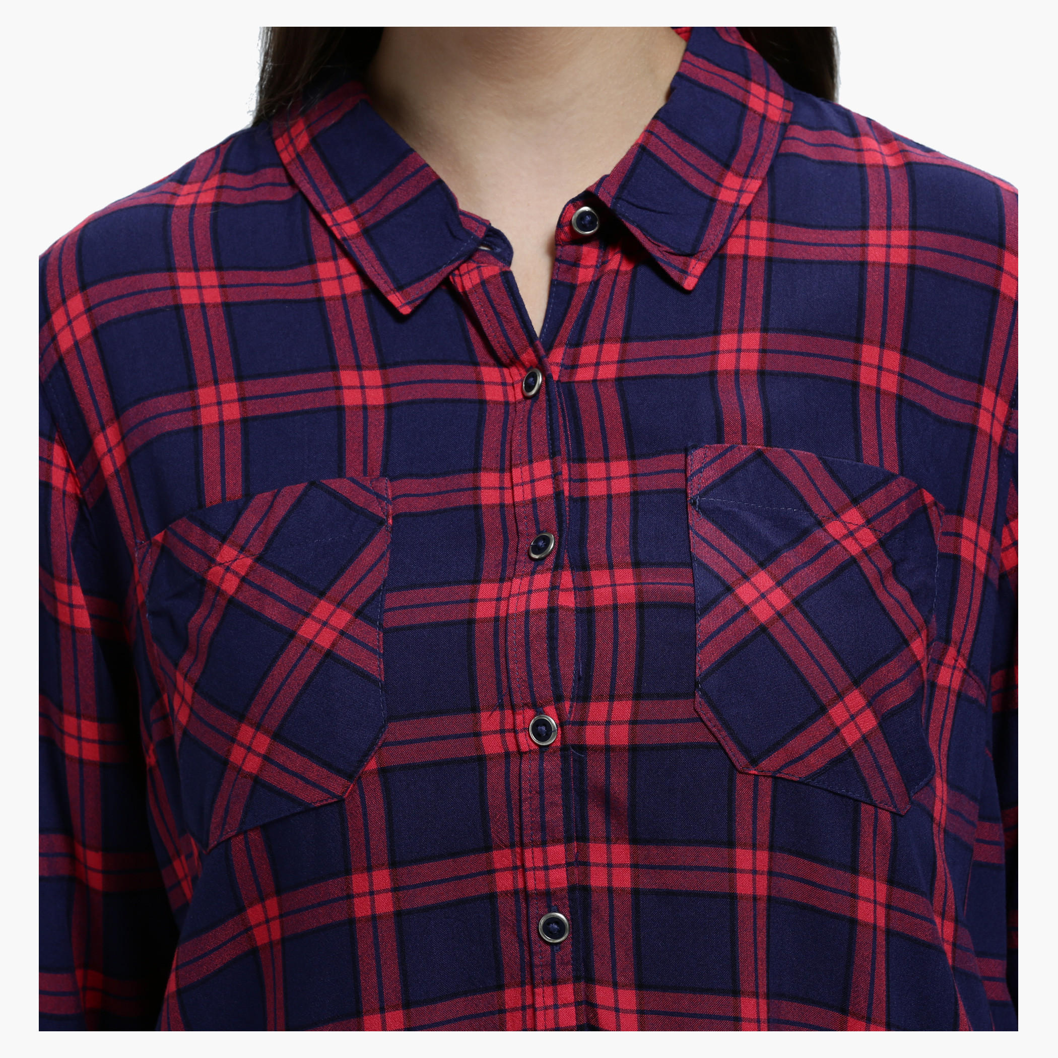 Plus Size Chequered Shirt with Spread Collar and Long Sleeves-women-clothing-shirtsandblouses-blouses-image-4