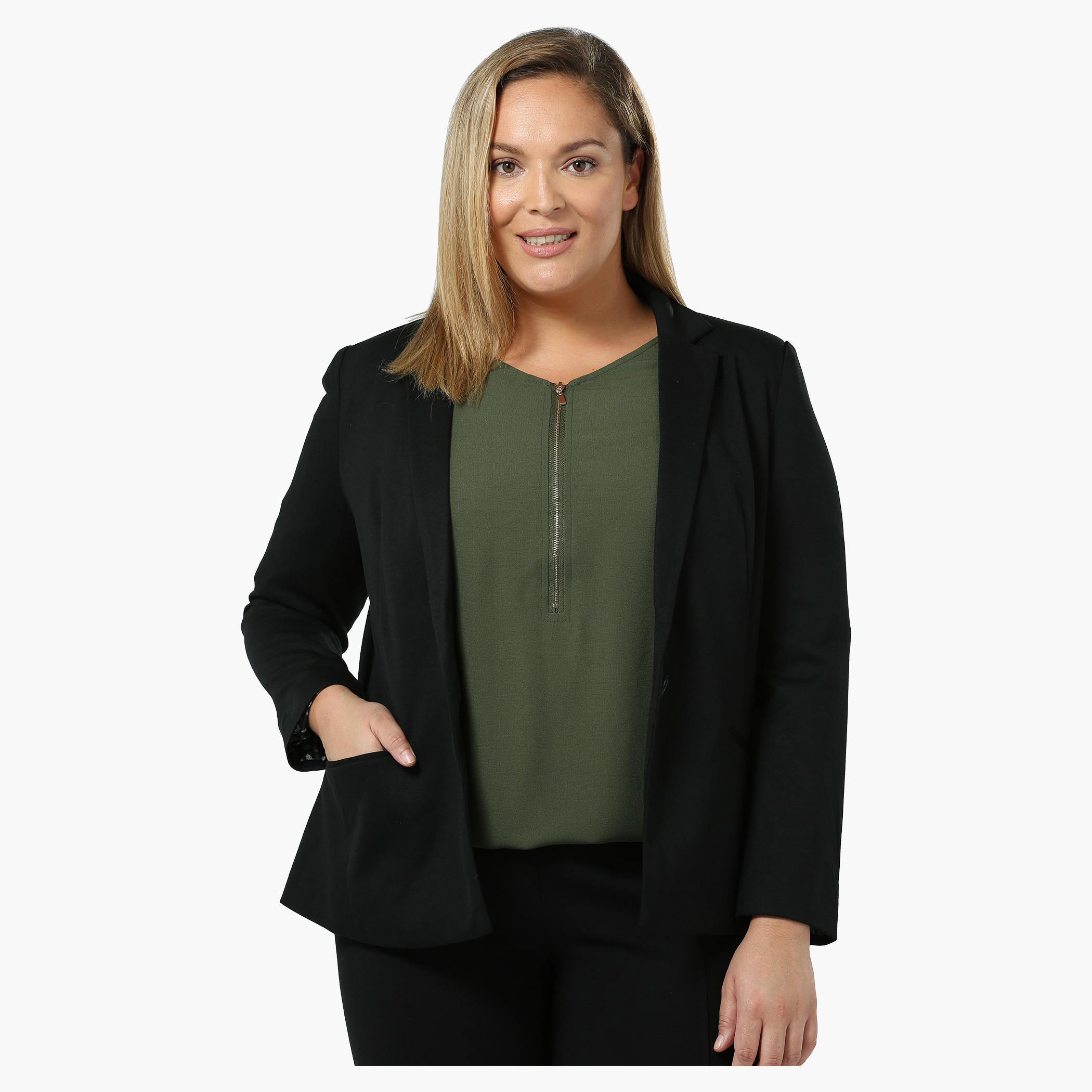 Plus Size Full-sleeved Ponte Basic Jacket-women-clothing-coatsandjackets-blazers-image-1