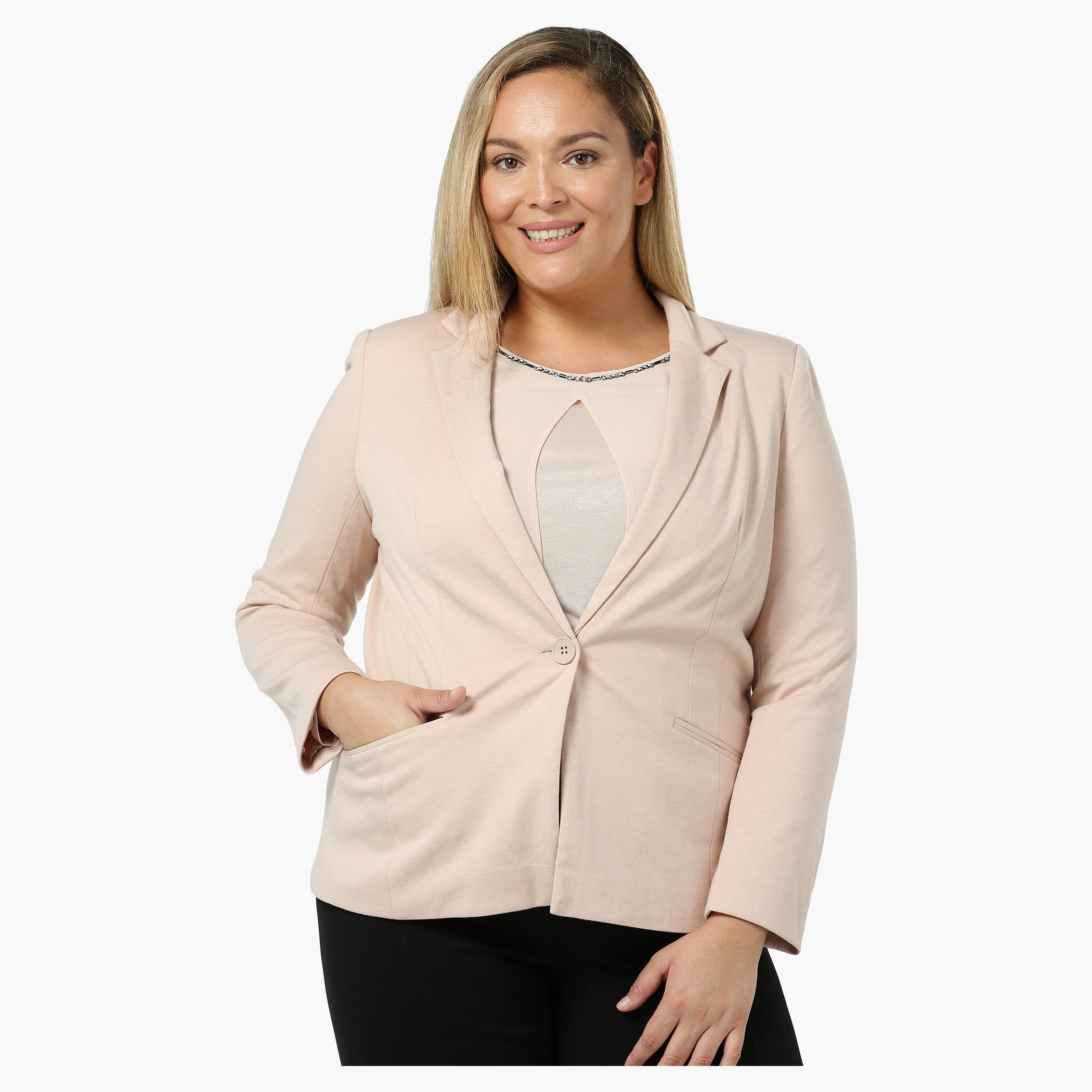 Plus Size Full-sleeved Ponte Basic Jacket-women-clothing-coatsandjackets-blazers-image-1