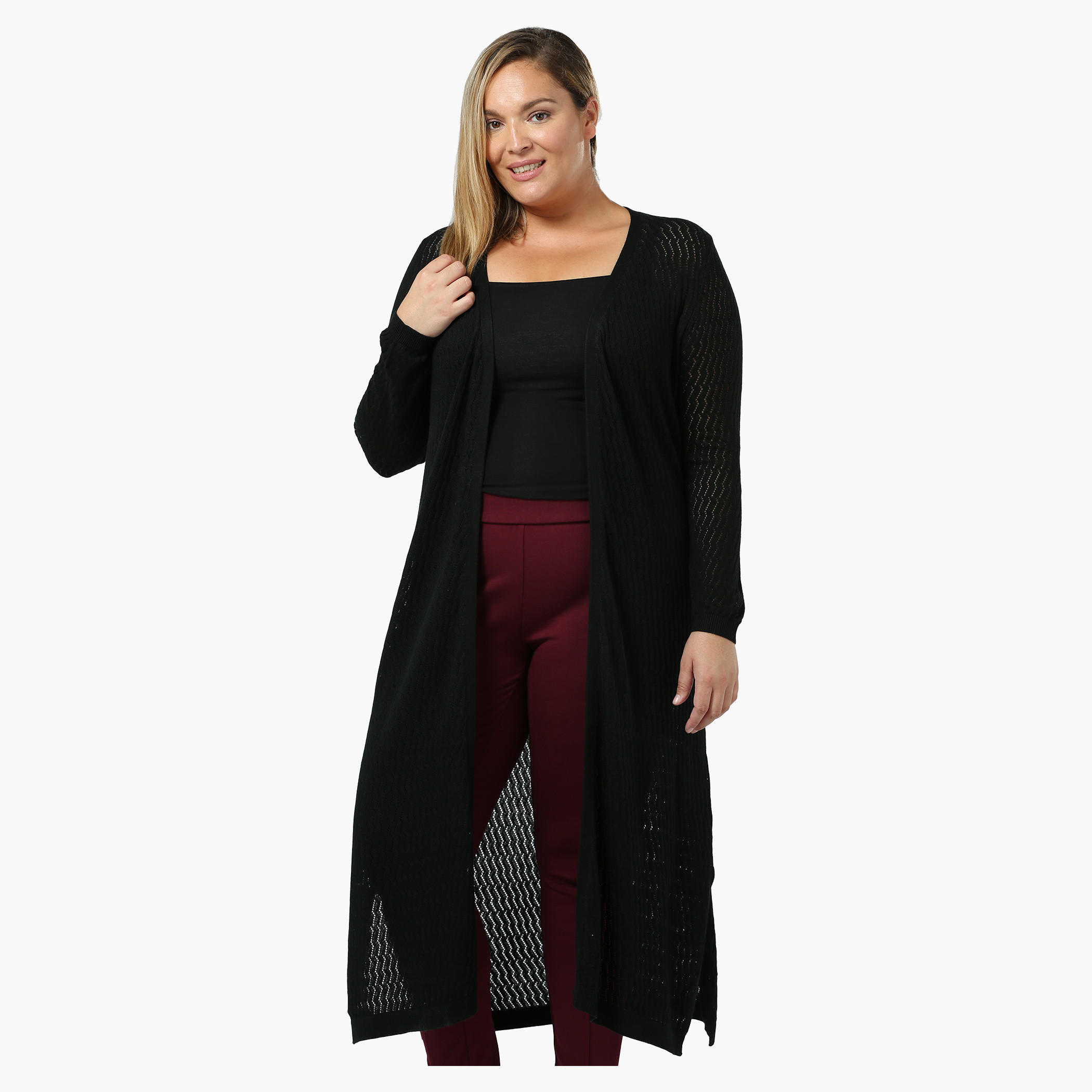 Plus Size Full-sleeved Pointelle Shrug-women-winterwear-cardigansandjumpers-cardigans-image-1