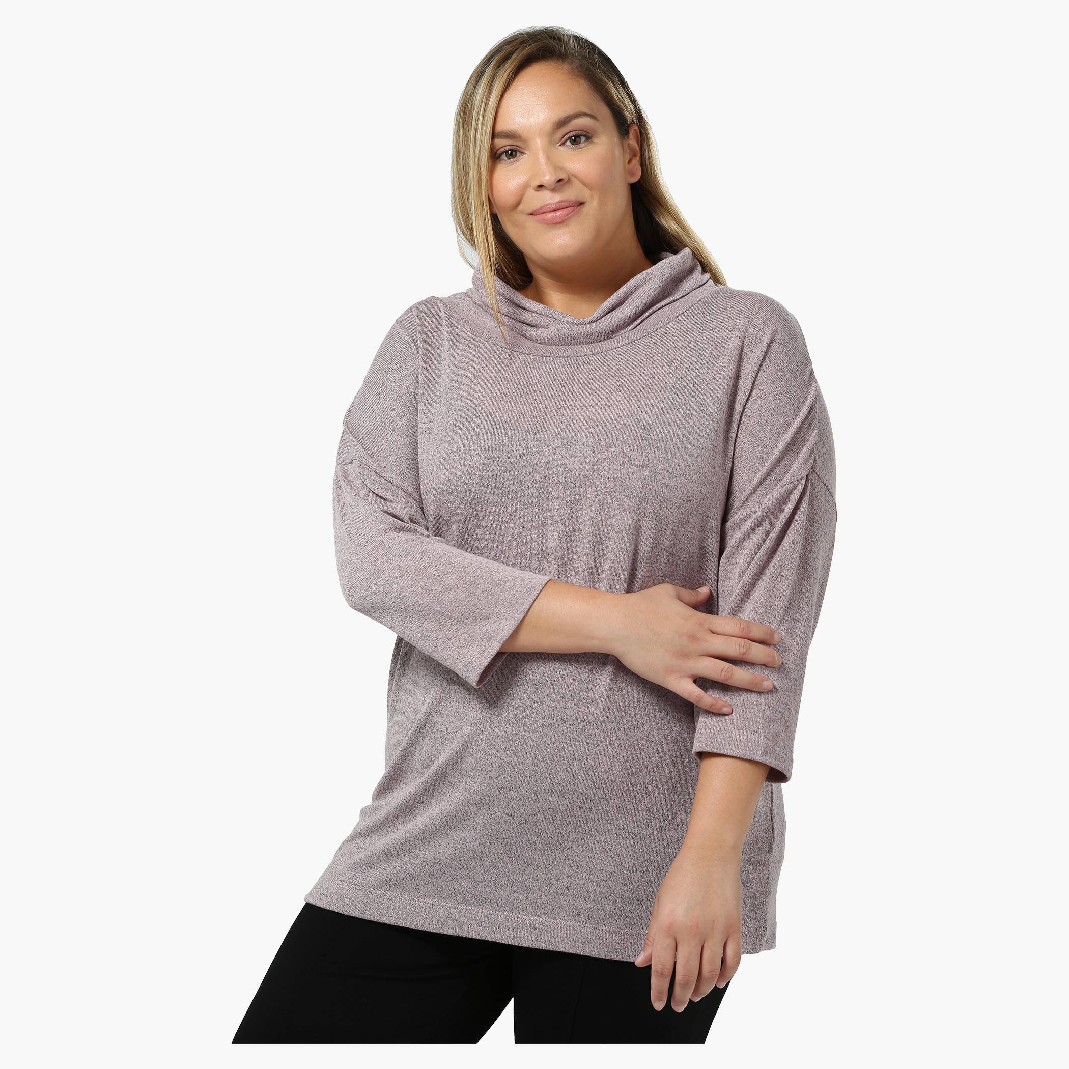Plus Size Melange Cowl Neck Top-women-clothing-shirtsandblouses-blouses-image-1