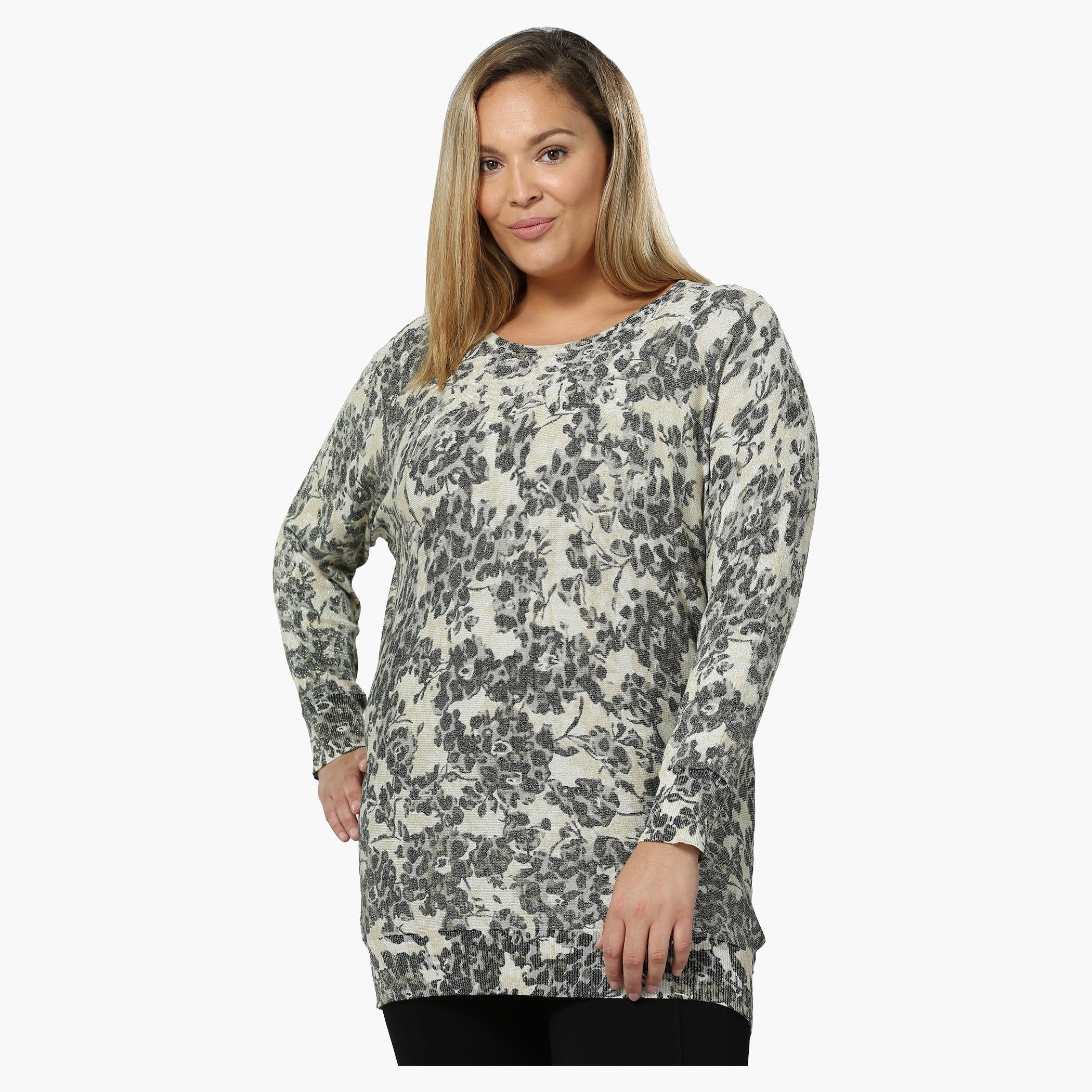Plus Size Full-sleeved Floral Printed Sweater-women-winterwear-cardigansandjumpers-cardigans-image-1