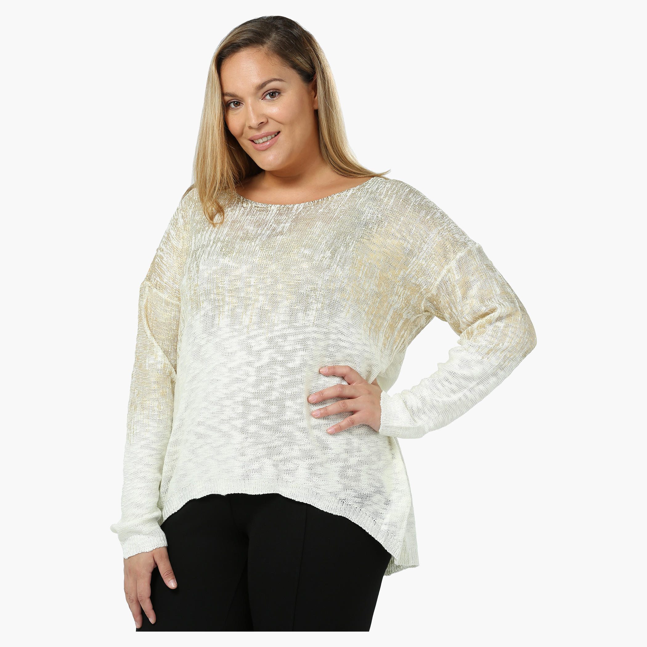 Plus Size Full-sleeved Placement Foil Top-women-clothing-shirtsandblouses-blouses-image-1