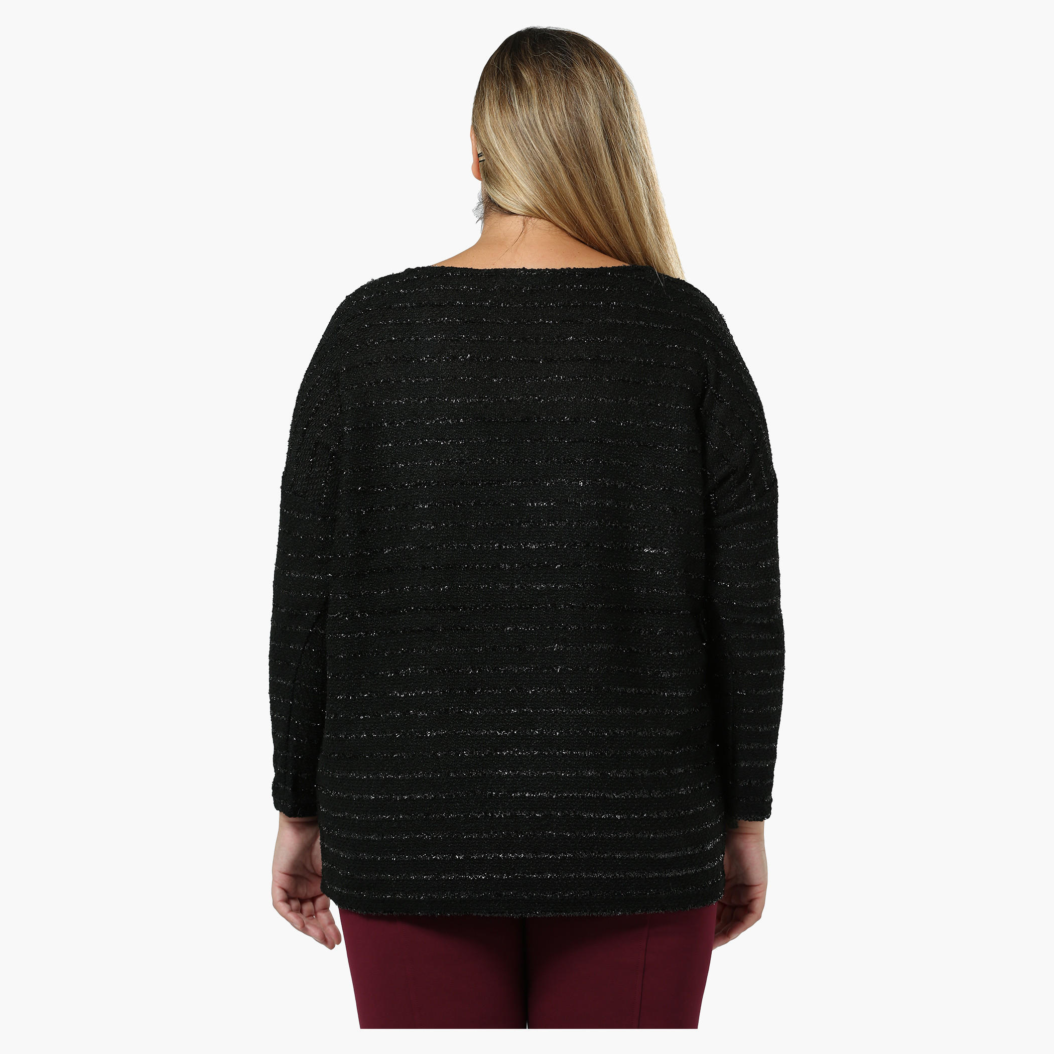 Plus Size Full-sleeved Lurex Striped Sweater-women-winterwear-cardigansandjumpers-cardigans-image-2