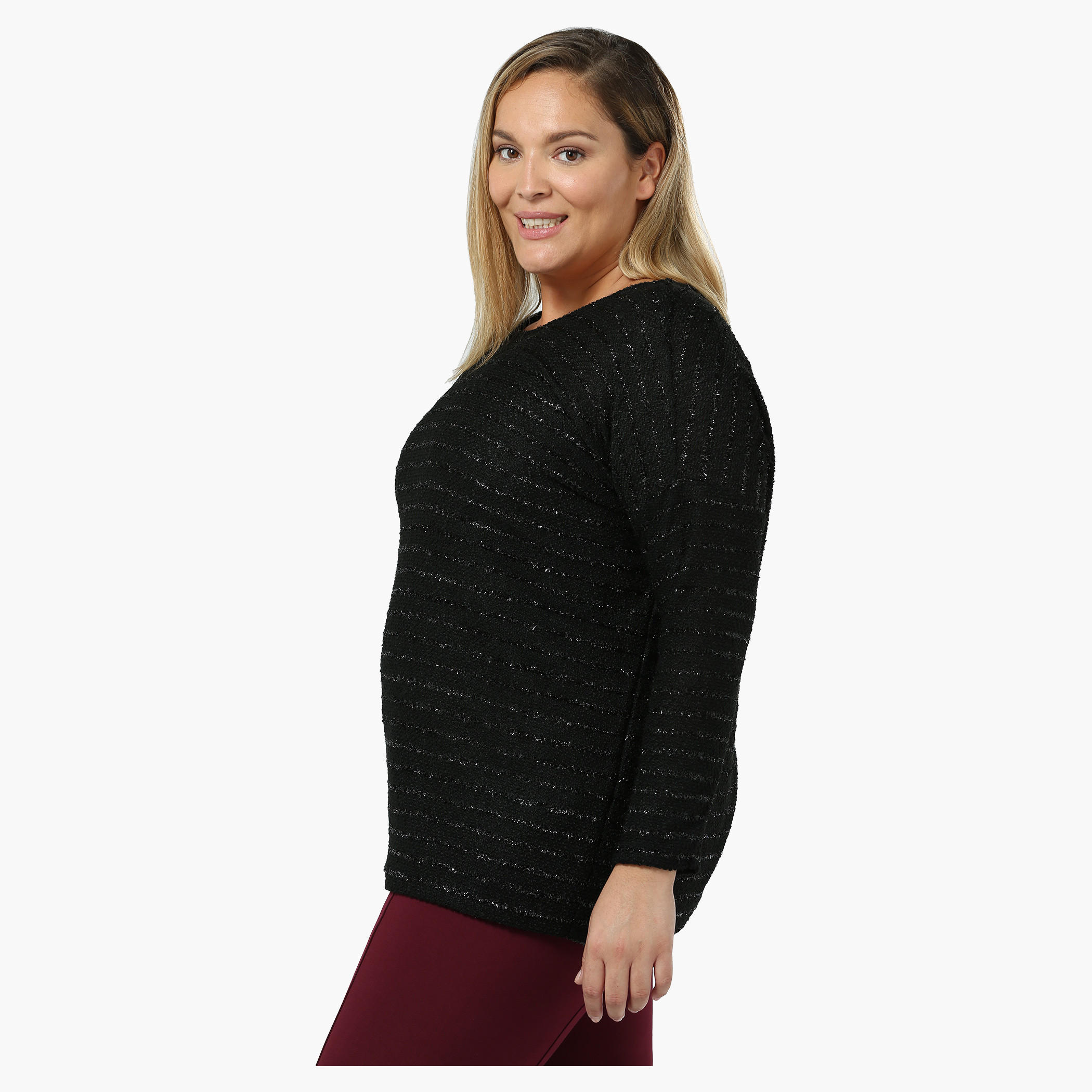 Plus Size Full-sleeved Lurex Striped Sweater-women-winterwear-cardigansandjumpers-cardigans-image-3