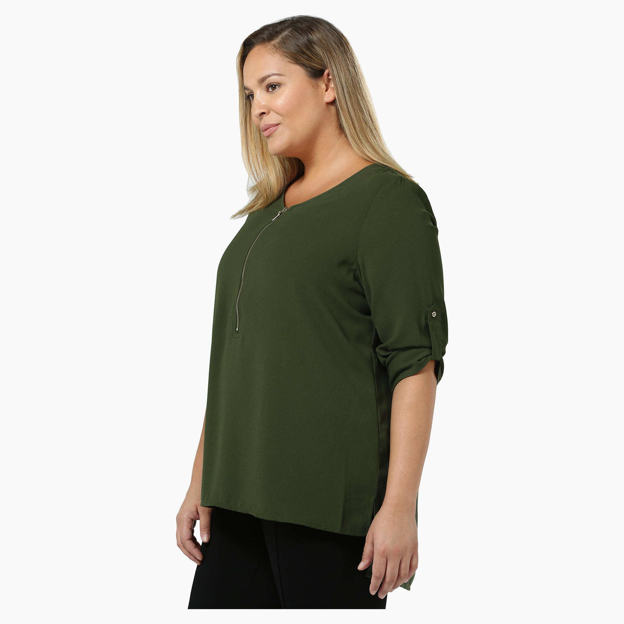 Plus Size Round-neck Zippered Yoke Top-women-clothing-shirtsandblouses-blouses-image-3