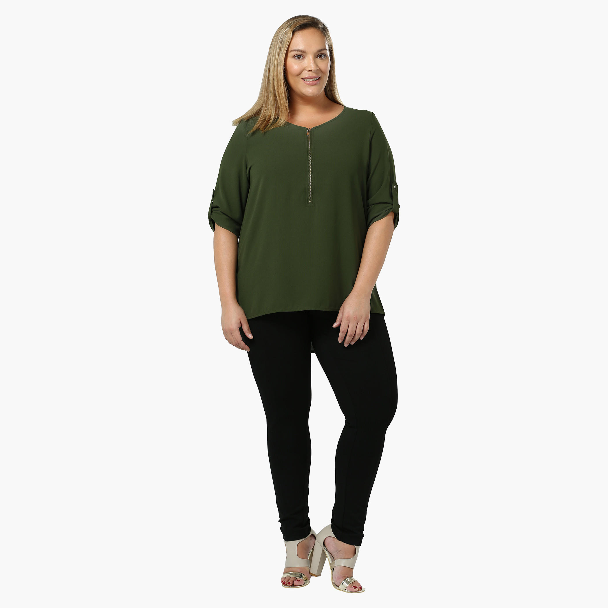 Plus Size Round-neck Zippered Yoke Top-women-clothing-shirtsandblouses-blouses-image-5