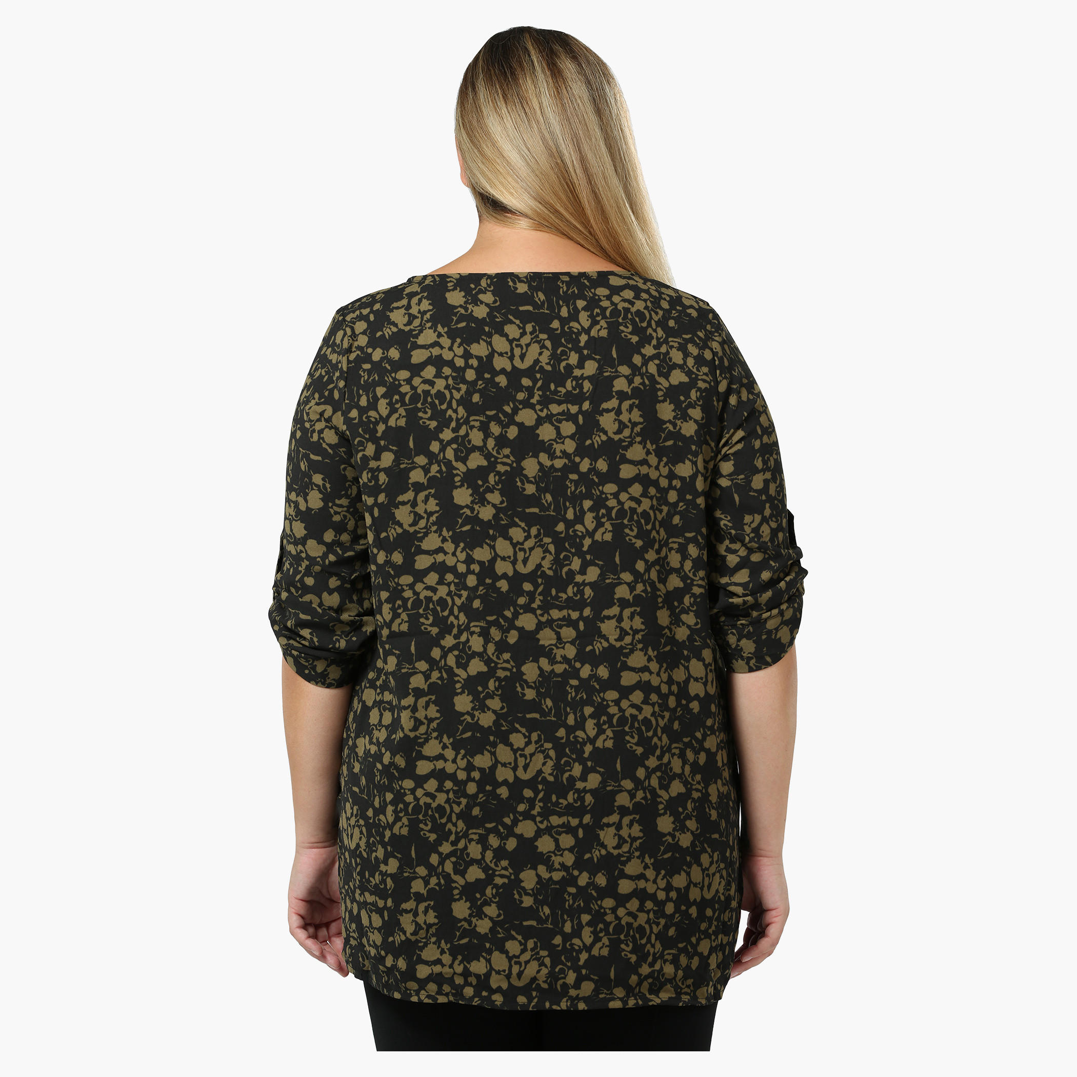 Plus Size Printed V-neck Zippered Yoke Top-women-clothing-shirtsandblouses-blouses-image-3