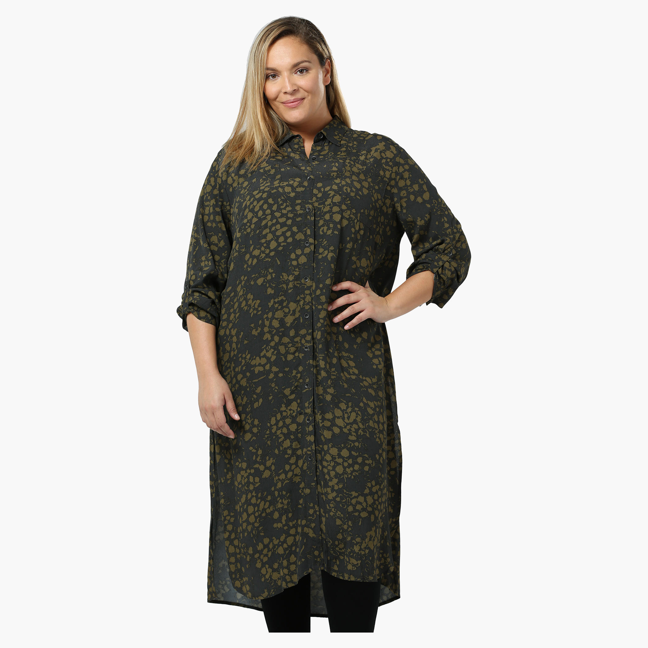 Plus Size Printed Long Shirt Tunic with High Side Slits-women-clothing-shirtsandblouses-blouses-image-1