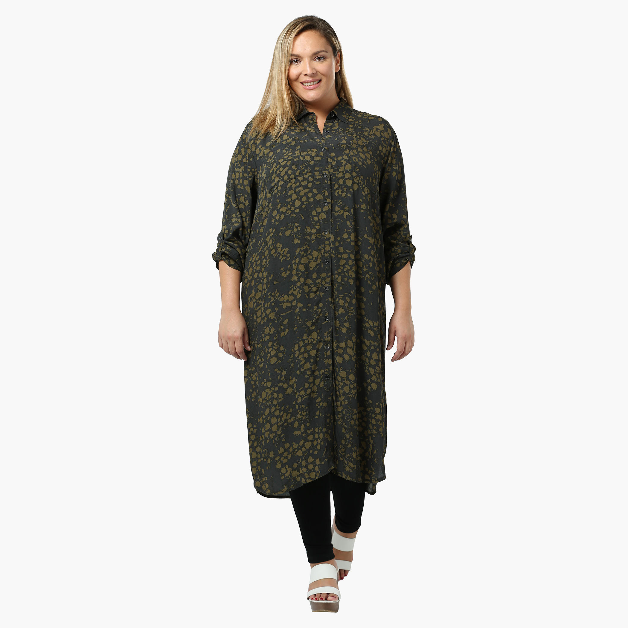 Plus Size Printed Long Shirt Tunic with High Side Slits-women-clothing-shirtsandblouses-blouses-image-1