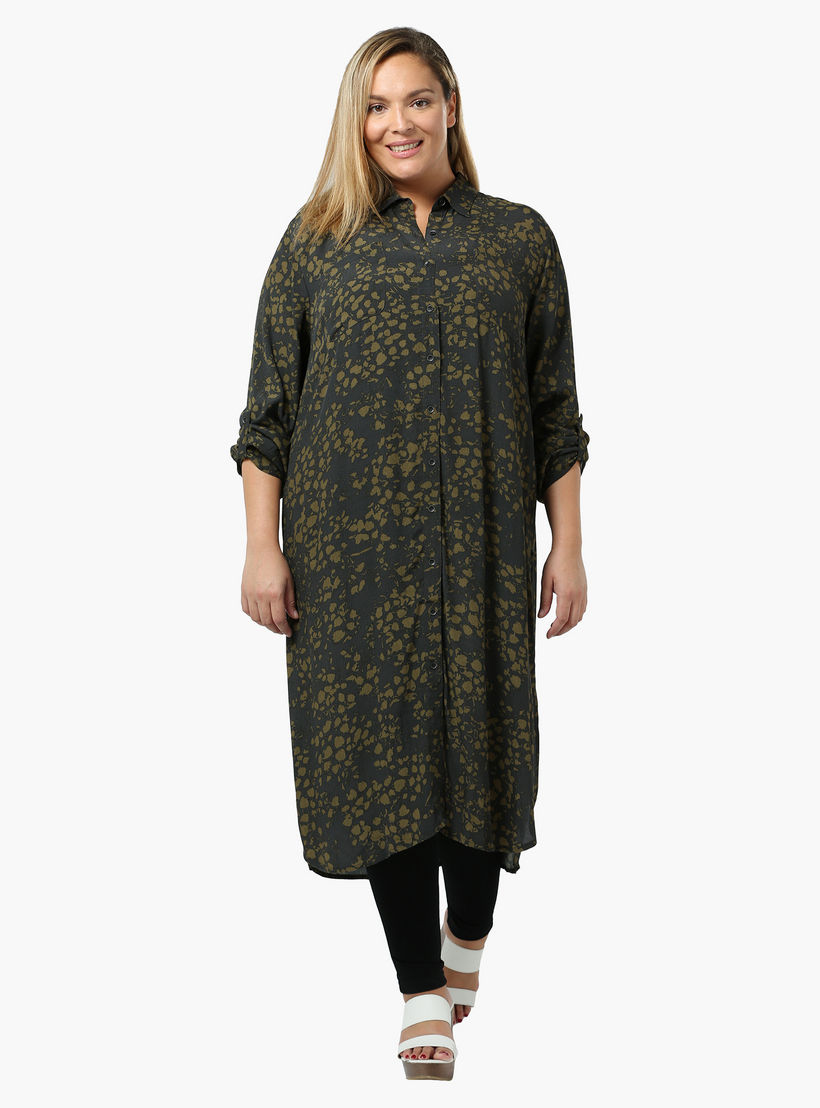 Plus Size Printed Long Shirt Tunic with High Side Slits-women-clothing-shirtsandblouses-blouses-image-1