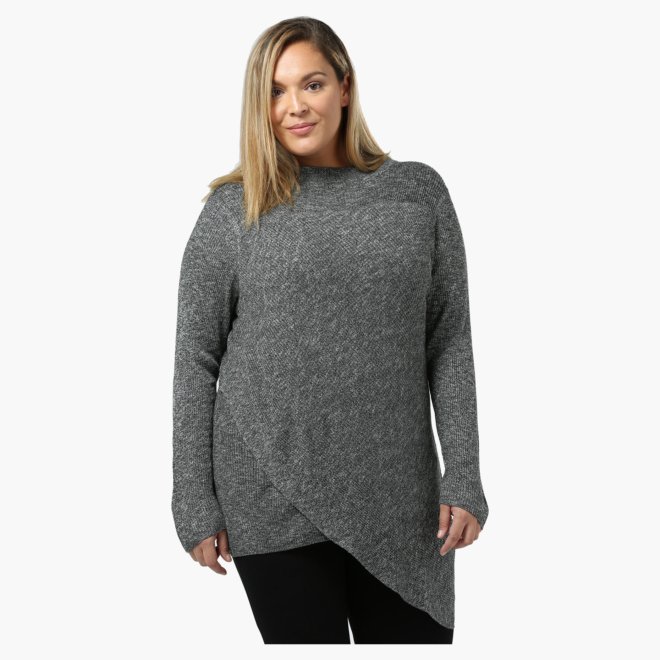 Plus Size Full-sleeved Asymmetrical Knit Top-women-clothing-shirtsandblouses-blouses-image-1