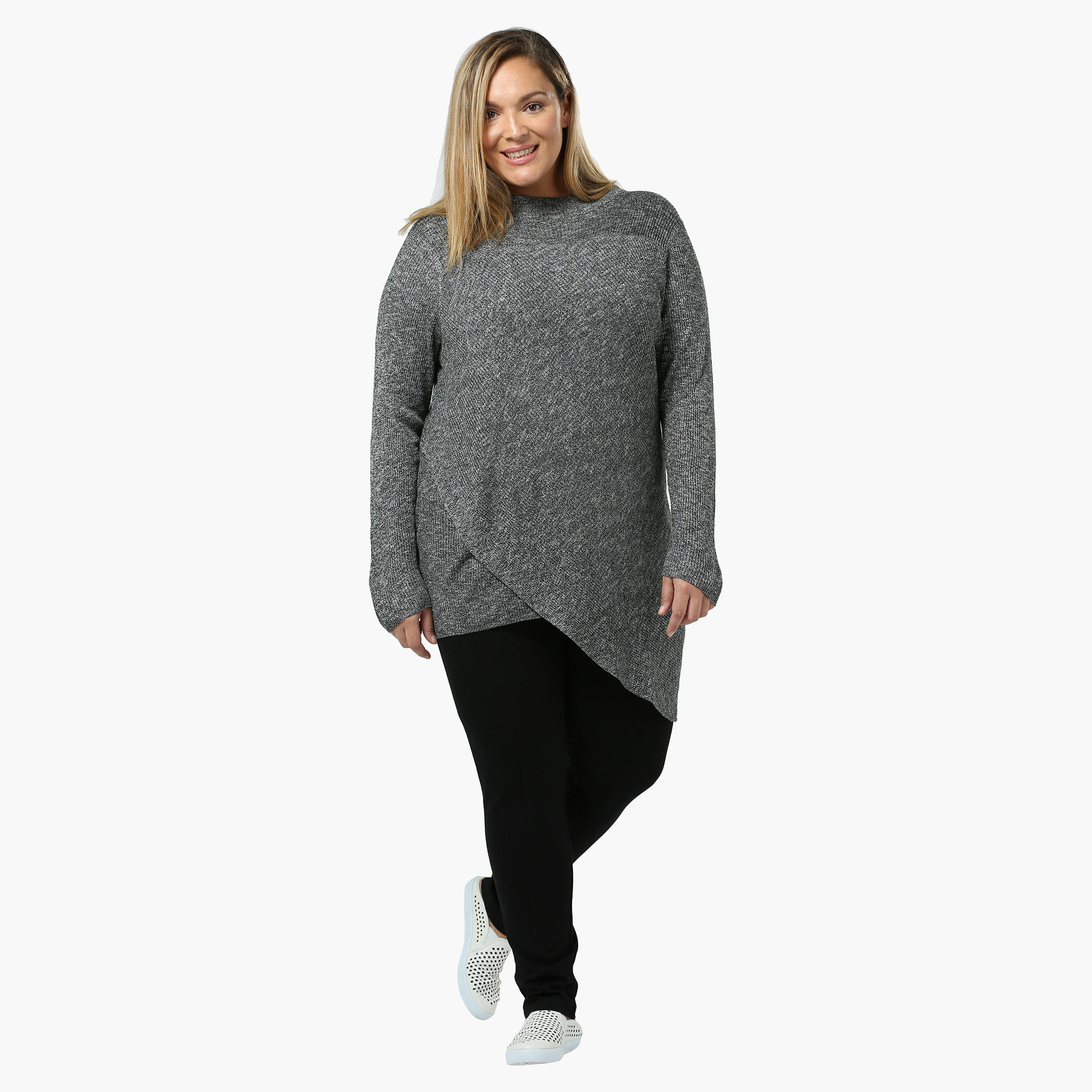 Plus Size Full-sleeved Asymmetrical Knit Top-women-clothing-shirtsandblouses-blouses-image-1