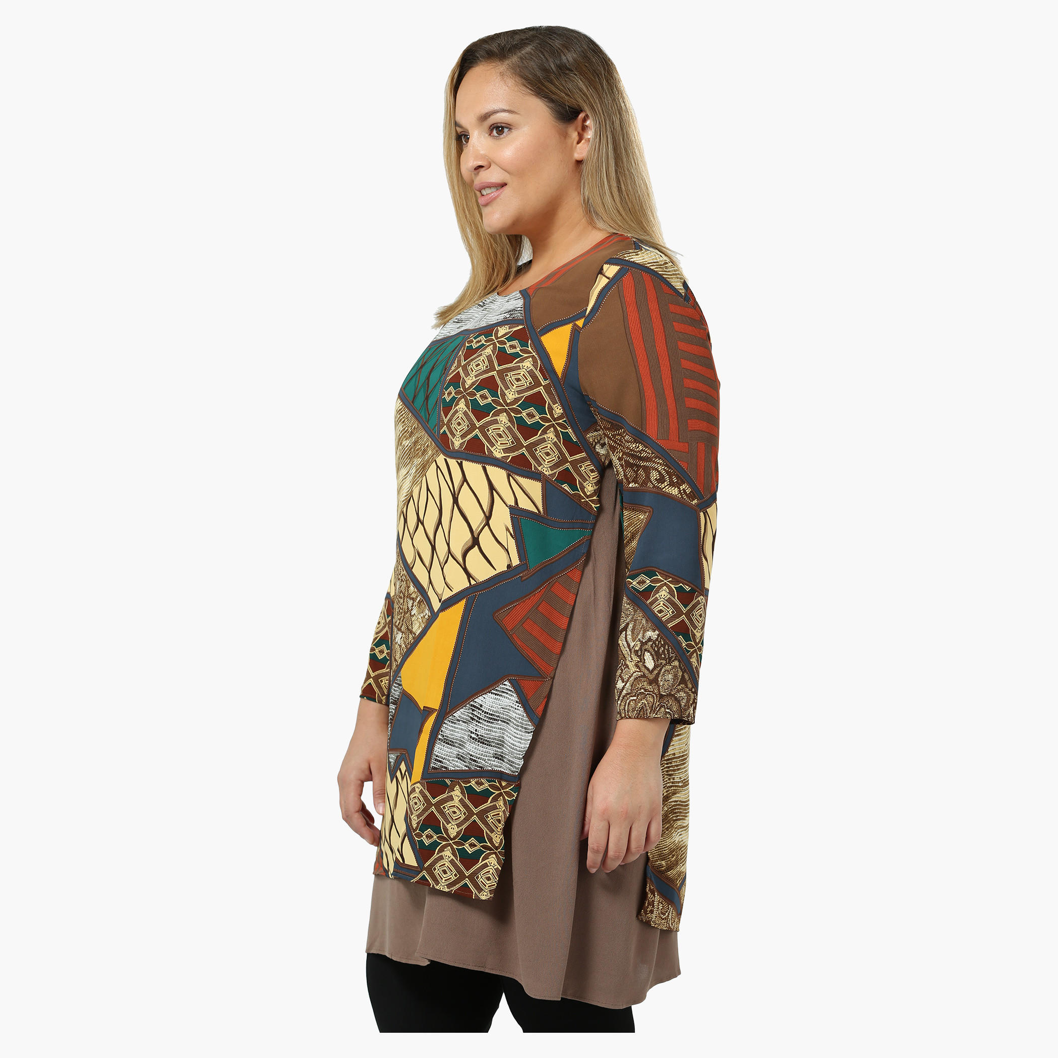 Plus Size Full-sleeved Printed Overlap Tunic-women-clothing-shirtsandblouses-blouses-image-3