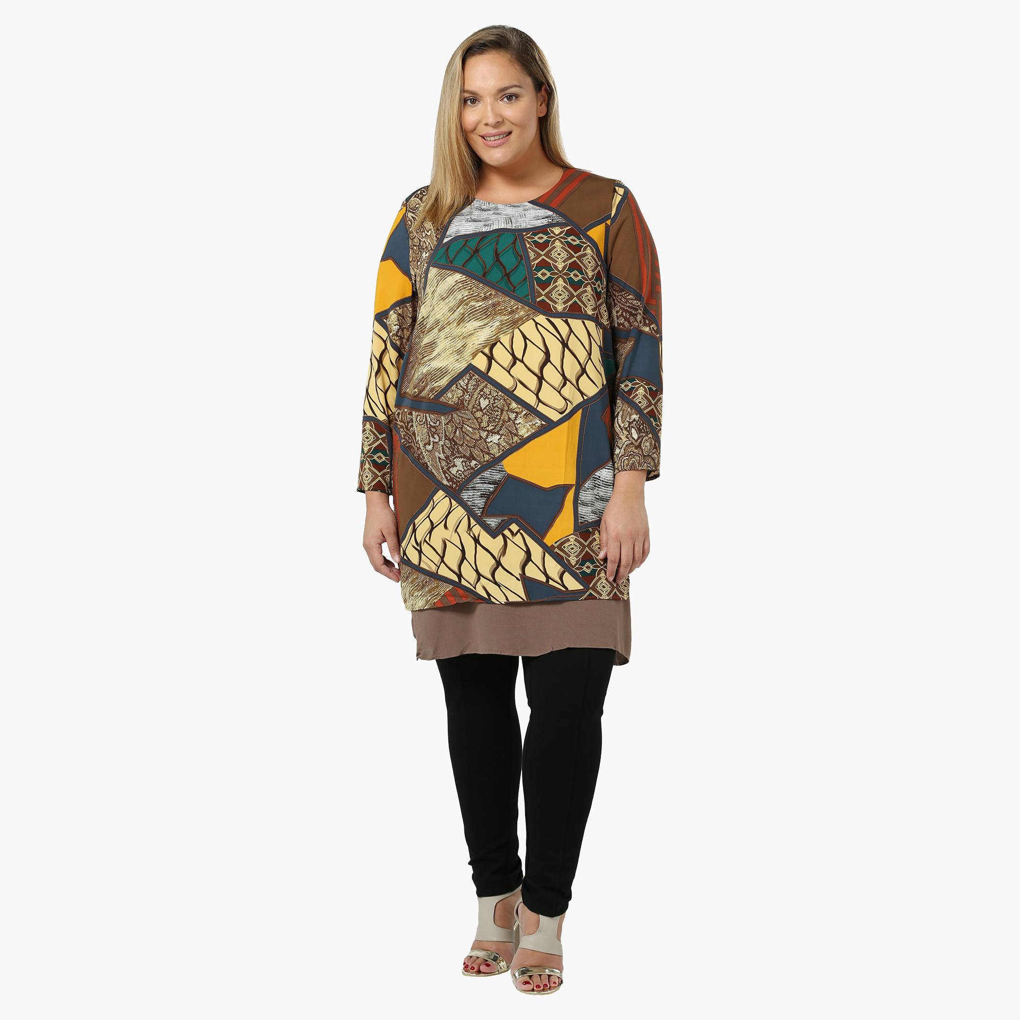 Plus Size Full-sleeved Printed Overlap Tunic-women-clothing-shirtsandblouses-blouses-image-1