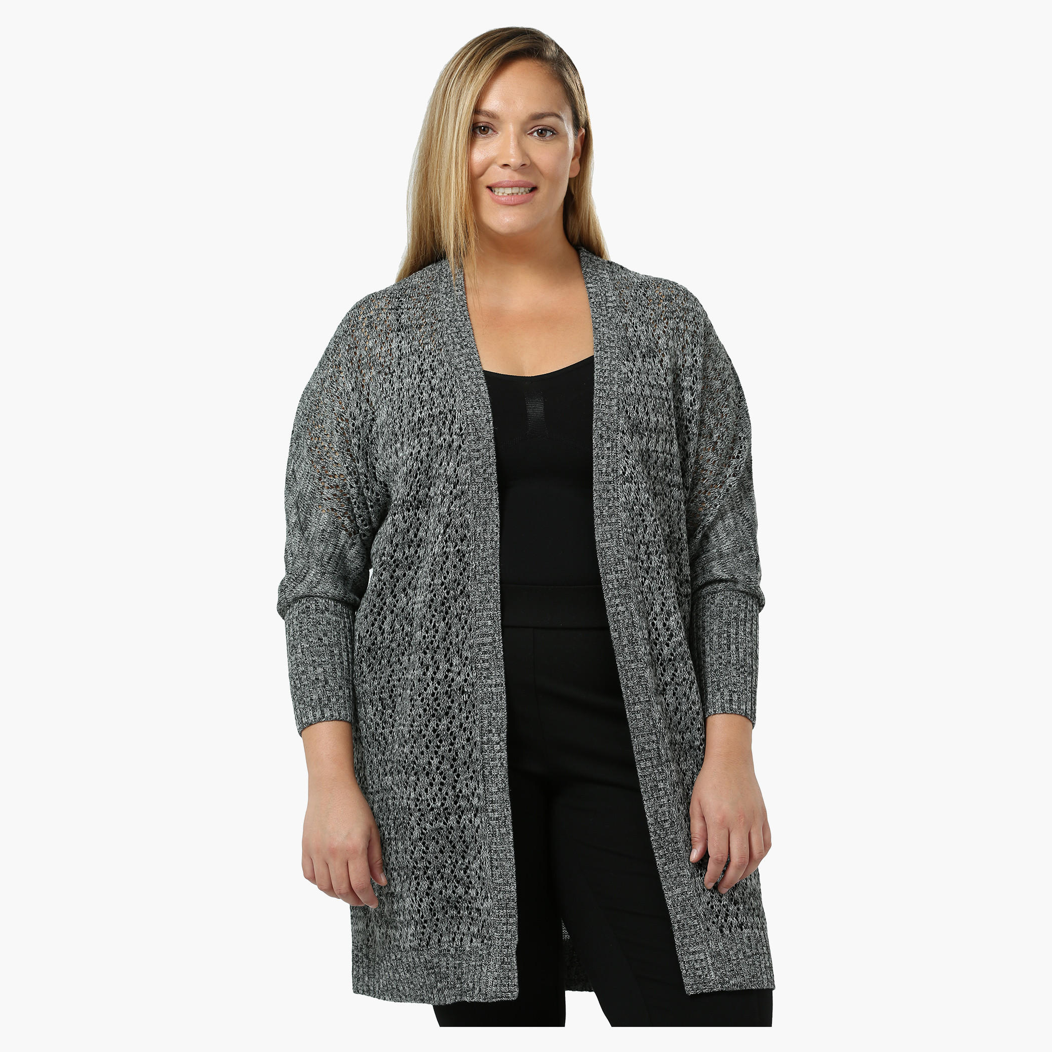 Plus Size Full-sleeved Open Front Knit Shrug-women-winterwear-cardigansandjumpers-cardigans-image-1