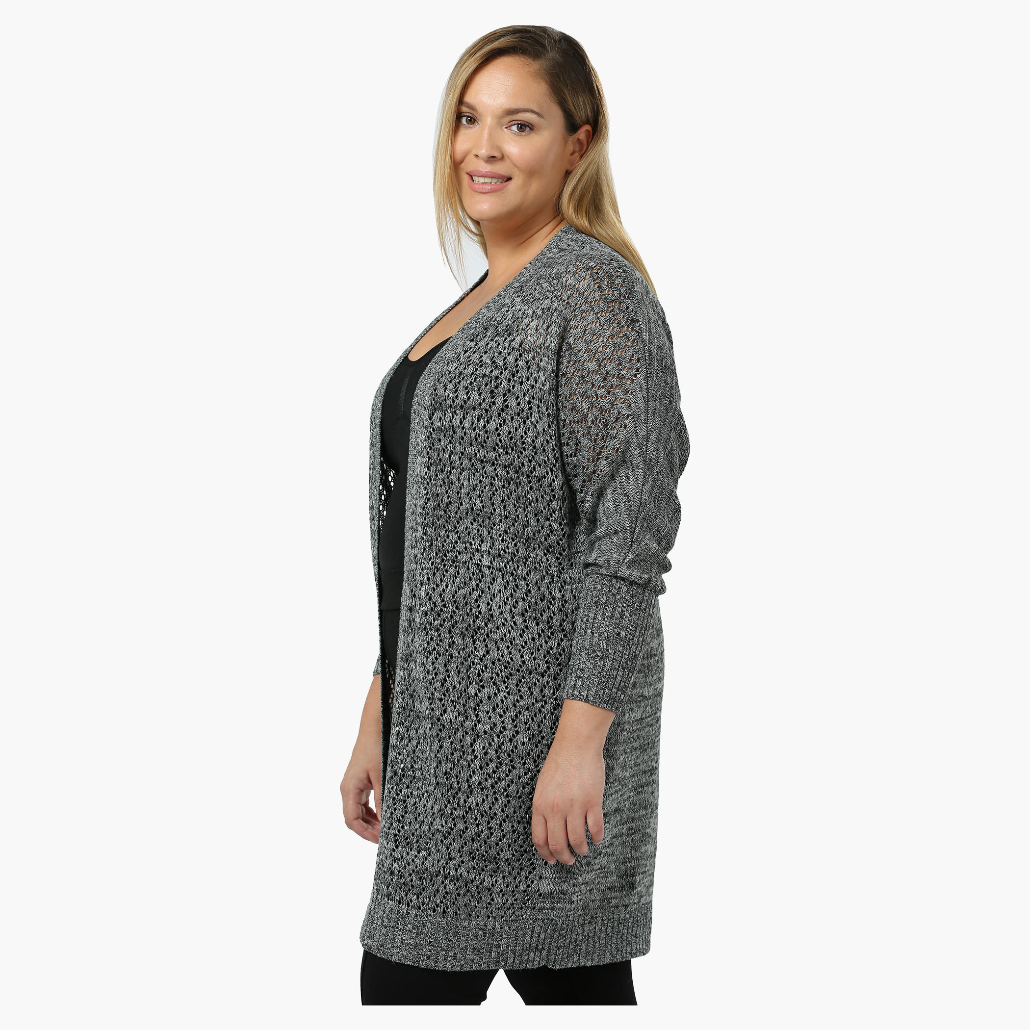 Plus Size Full-sleeved Open Front Knit Shrug-women-winterwear-cardigansandjumpers-cardigans-image-3