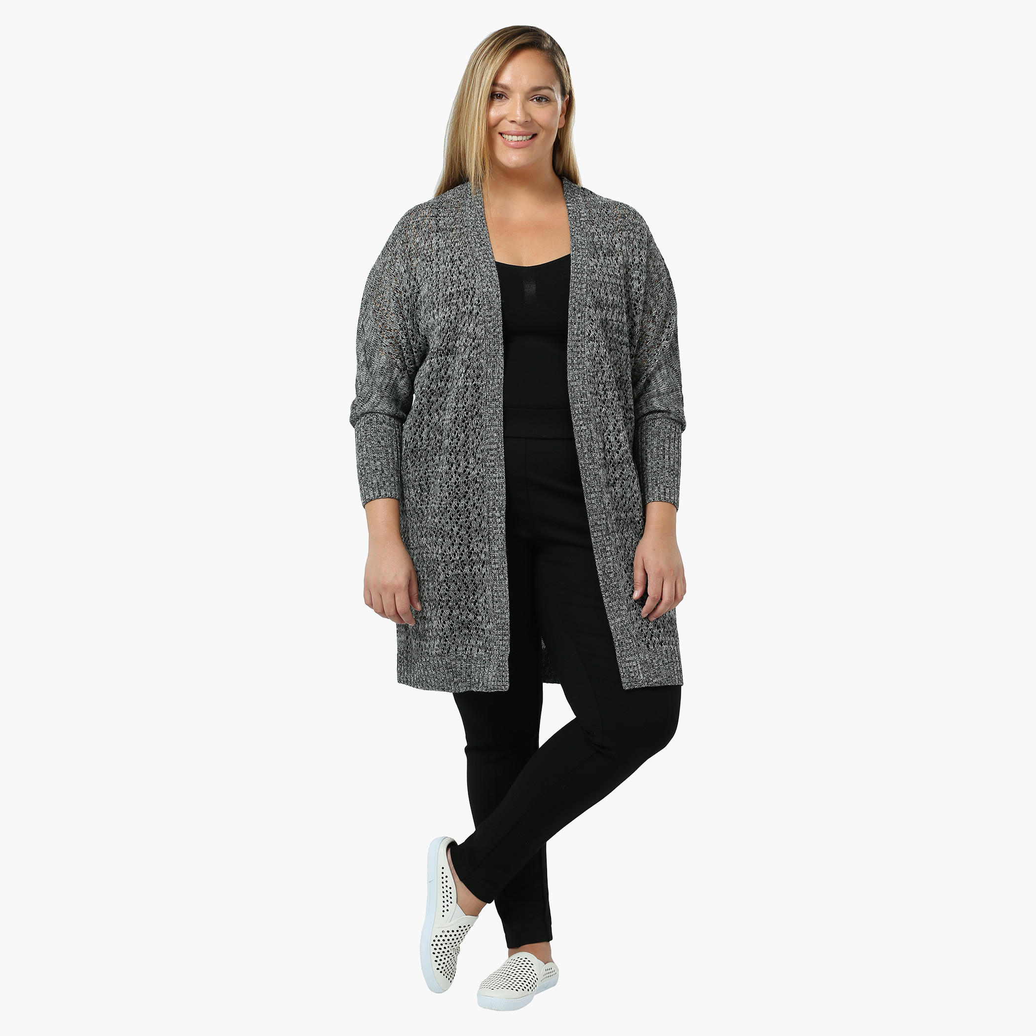 Plus Size Full-sleeved Open Front Knit Shrug-women-winterwear-cardigansandjumpers-cardigans-image-5