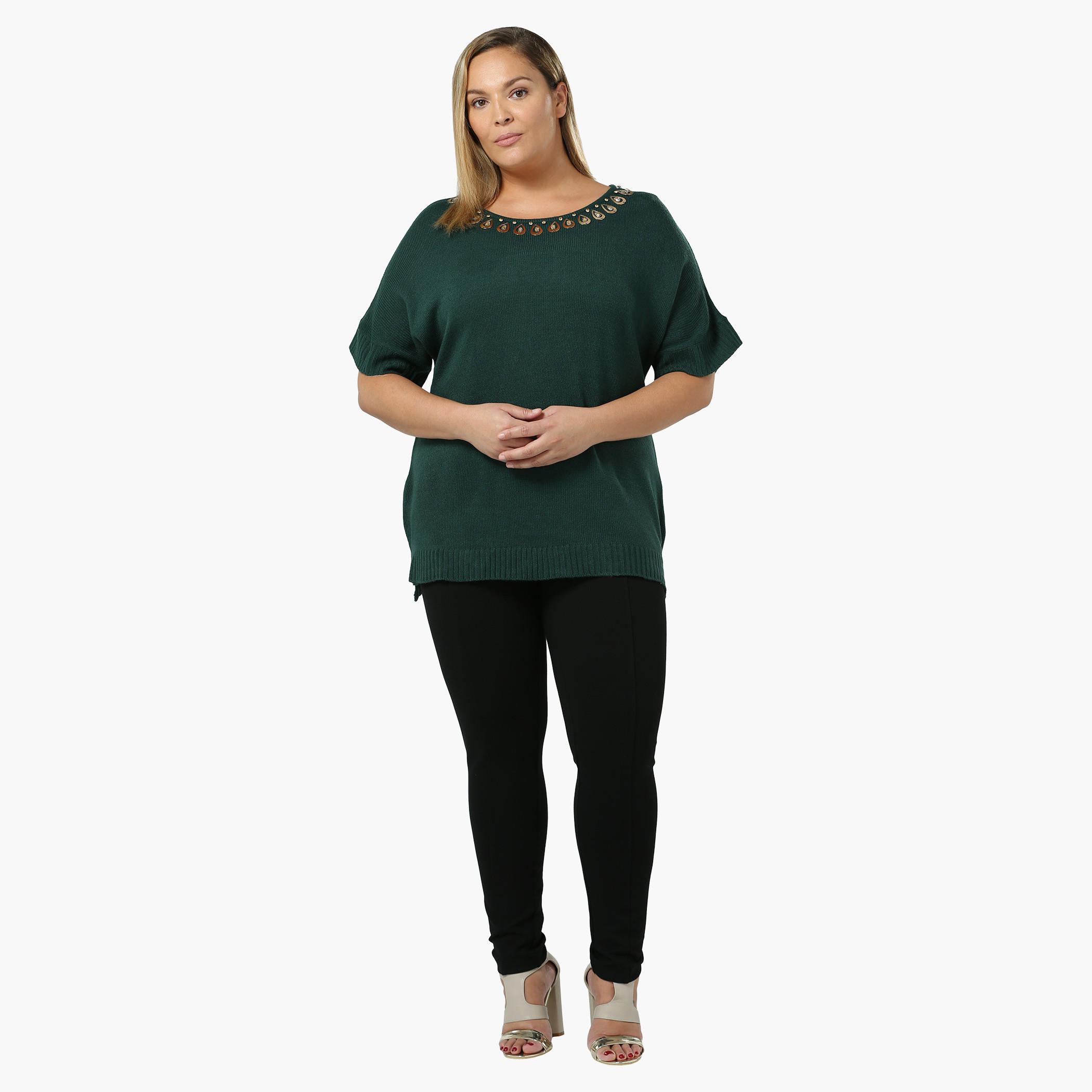 Plus Size Short-sleeved Sweater with Embellished Neck-women-clothing-shirtsandblouses-blouses-image-5