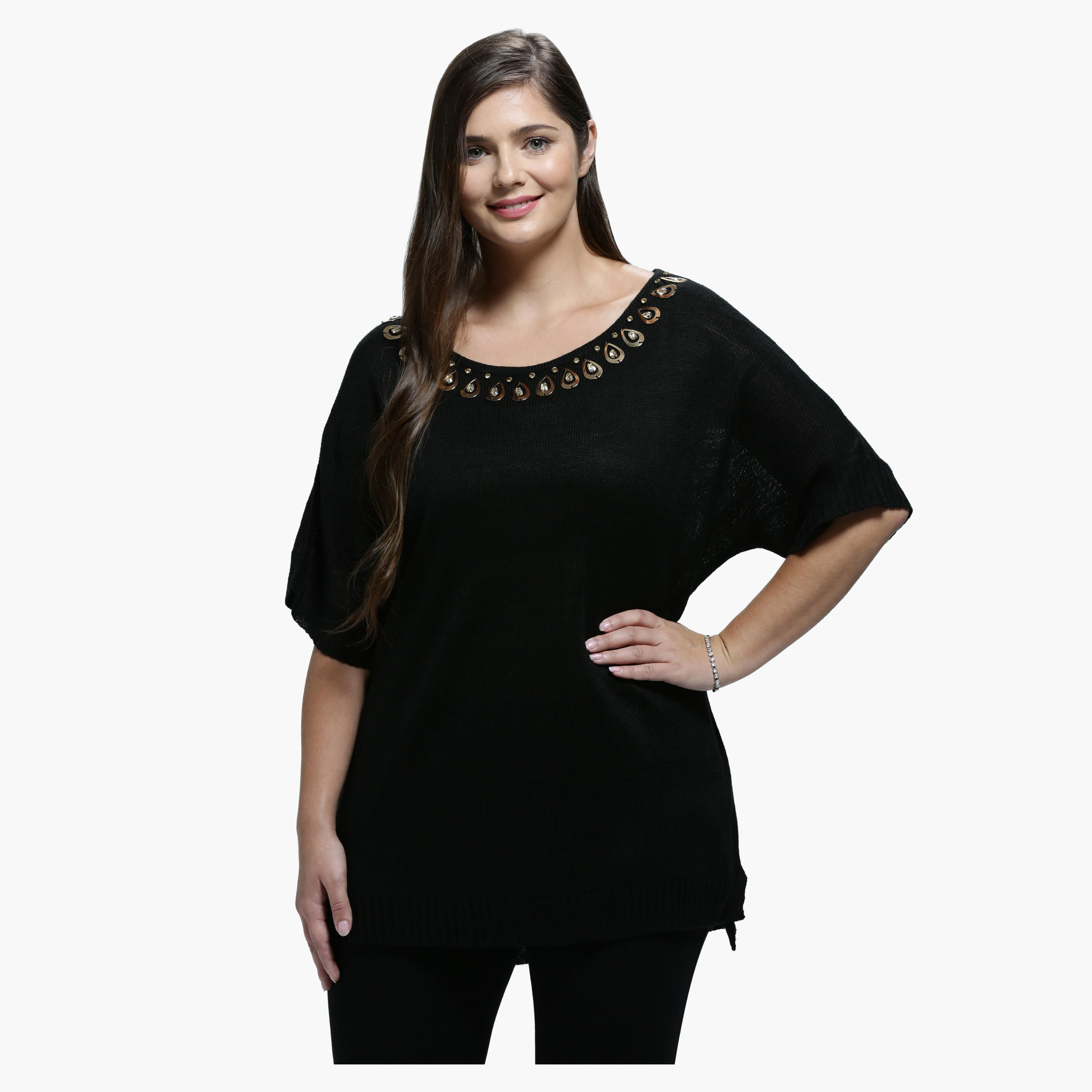 Plus Size Top with Round Neck with Short Sleeves-women-clothing-shirtsandblouses-blouses-image-1