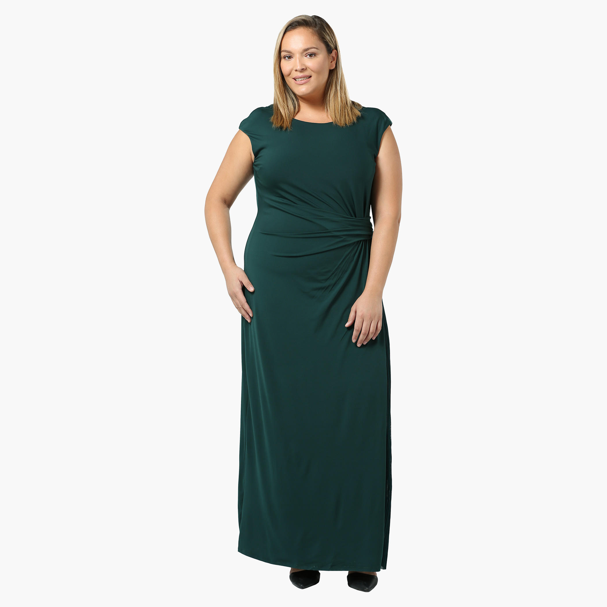 Plus Size Maxi Dress with Pleated Side Insert-women-clothing-dresses-image-4