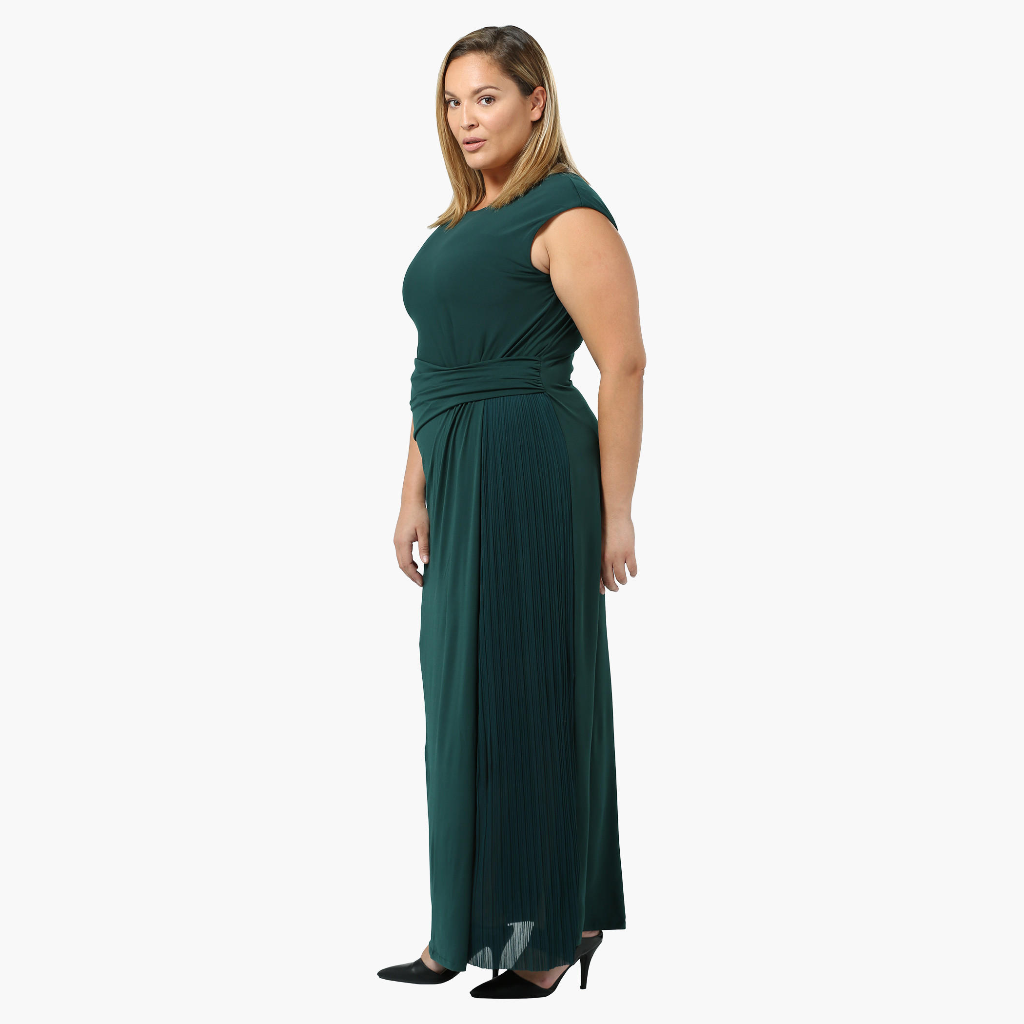 Plus Size Maxi Dress with Pleated Side Insert-women-clothing-dresses-image-2