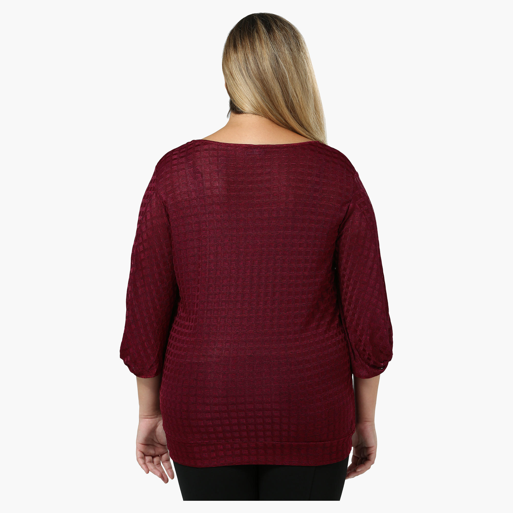 Plus Size Textured Top with Twist Sleeves-women-clothing-tshirts-image-2