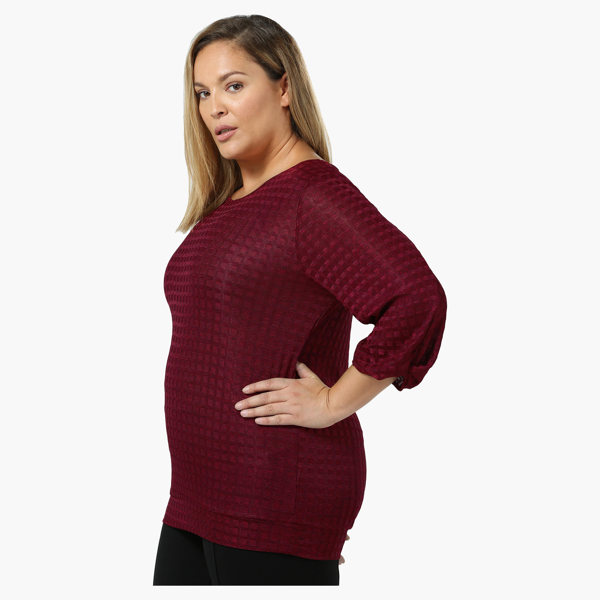 Plus Size Textured Top with Twist Sleeves-women-clothing-tshirts-image-3