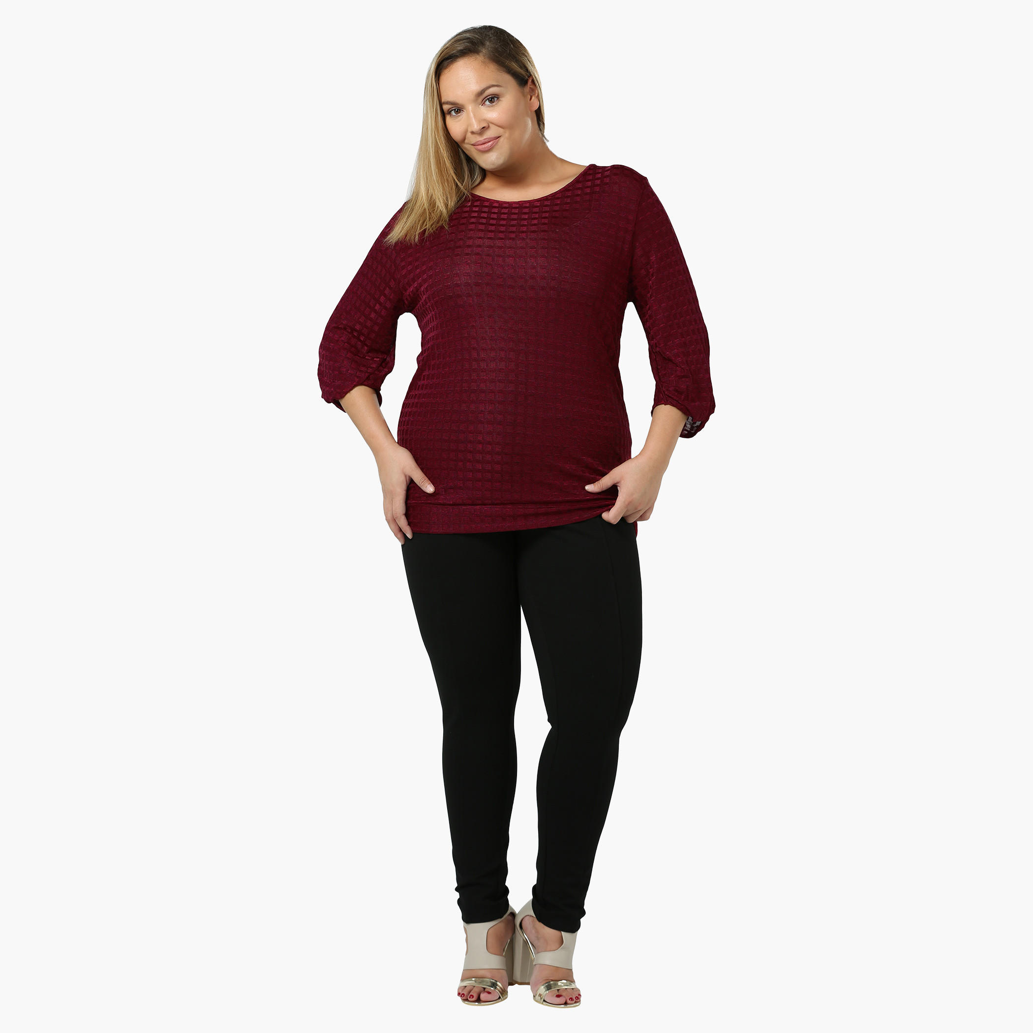 Plus Size Textured Top with Twist Sleeves-women-clothing-tshirts-image-5