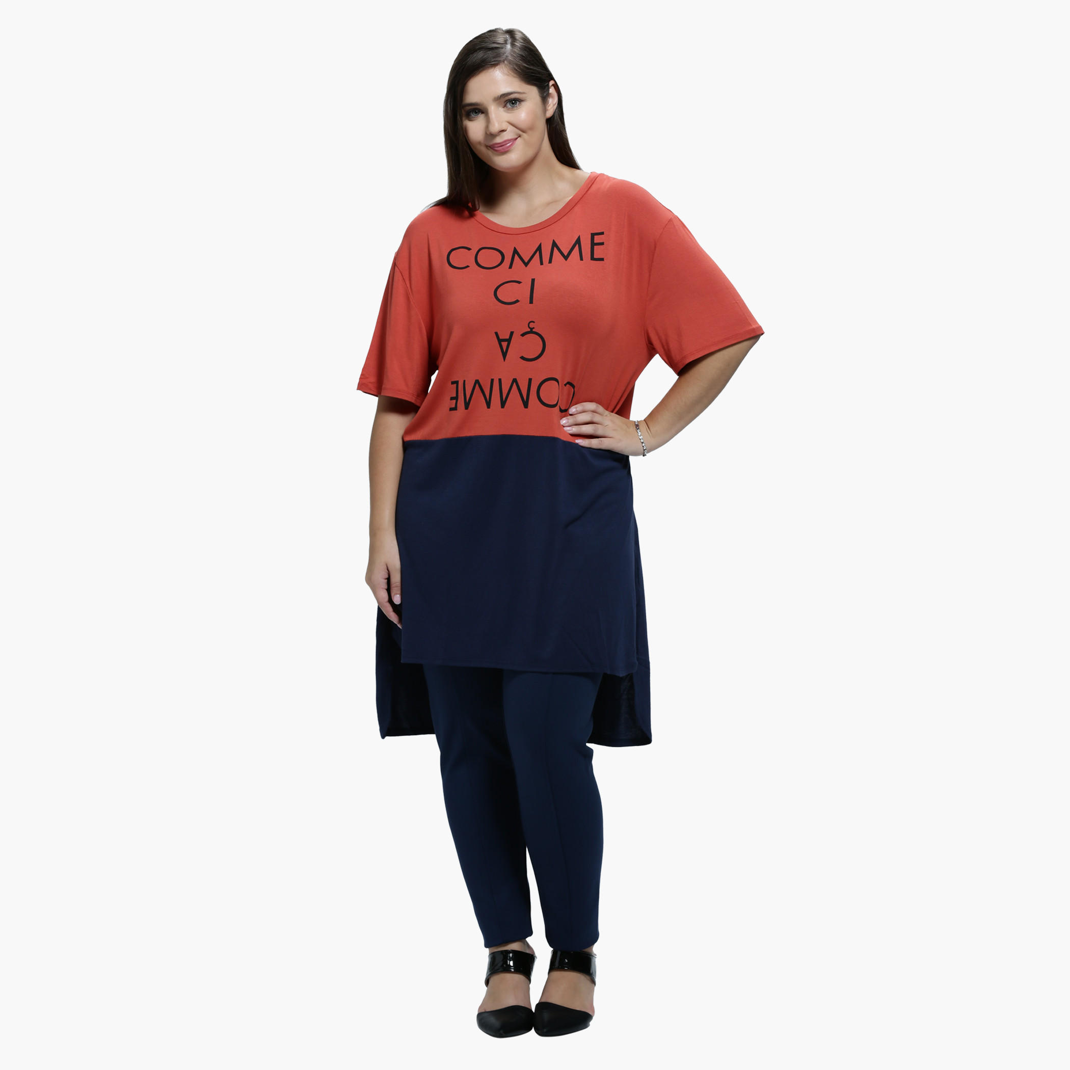 Plus Size Printed Asymmetrical T-Shirt with Round Neck and Short Sleeves-women-clothing-tshirts-image-5