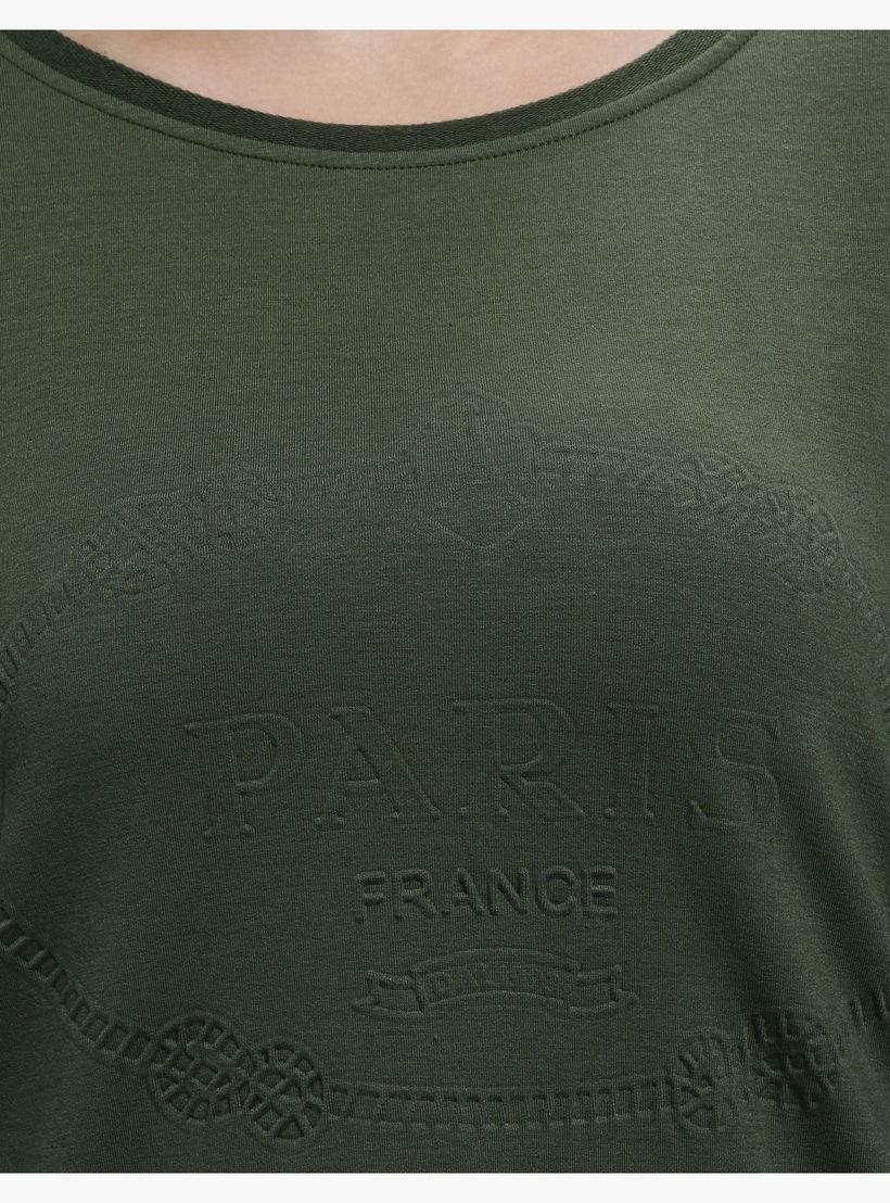 Plus Size Embossed T-Shirt with Round Neck and Long Sleeves-women-clothing-tshirts-image-2