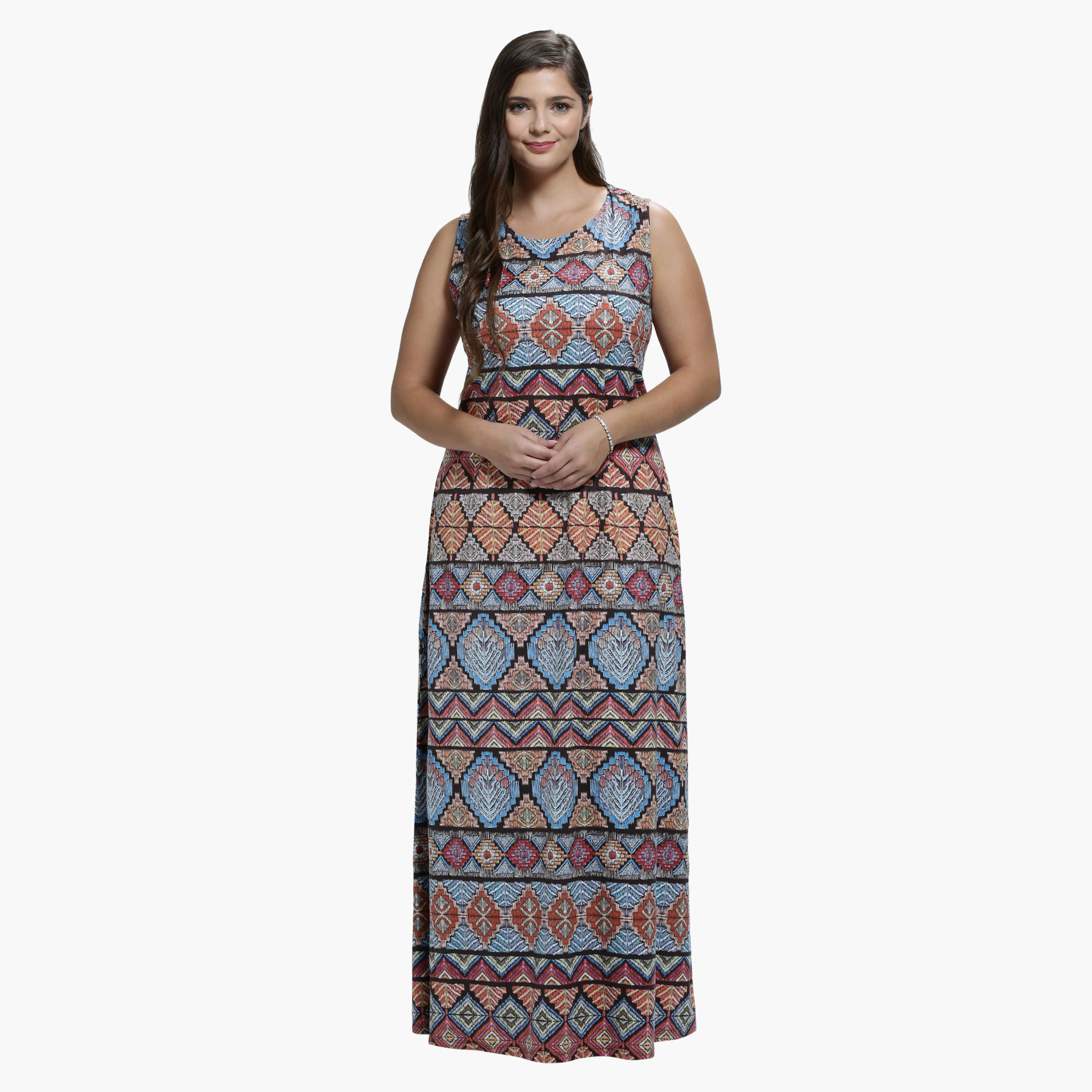 Plus Size Printed Maxi Dress with Round Neck-women-clothing-dresses-image-4