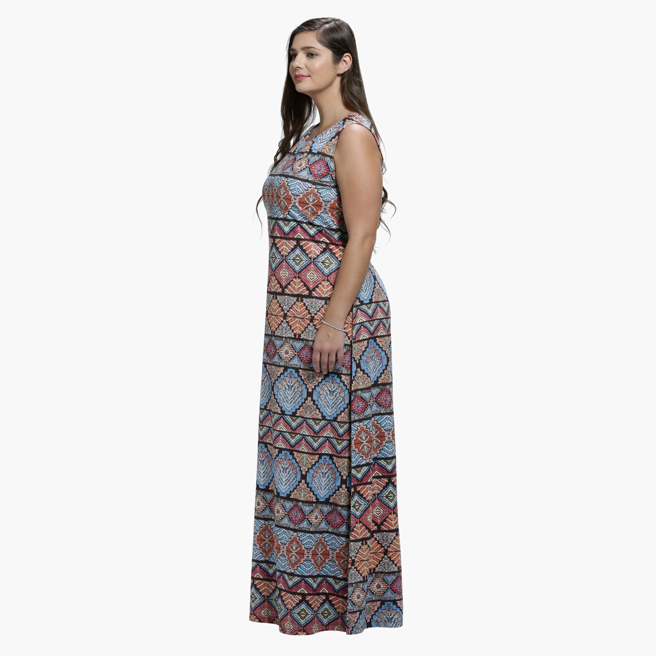 Plus Size Printed Maxi Dress with Round Neck-women-clothing-dresses-image-2