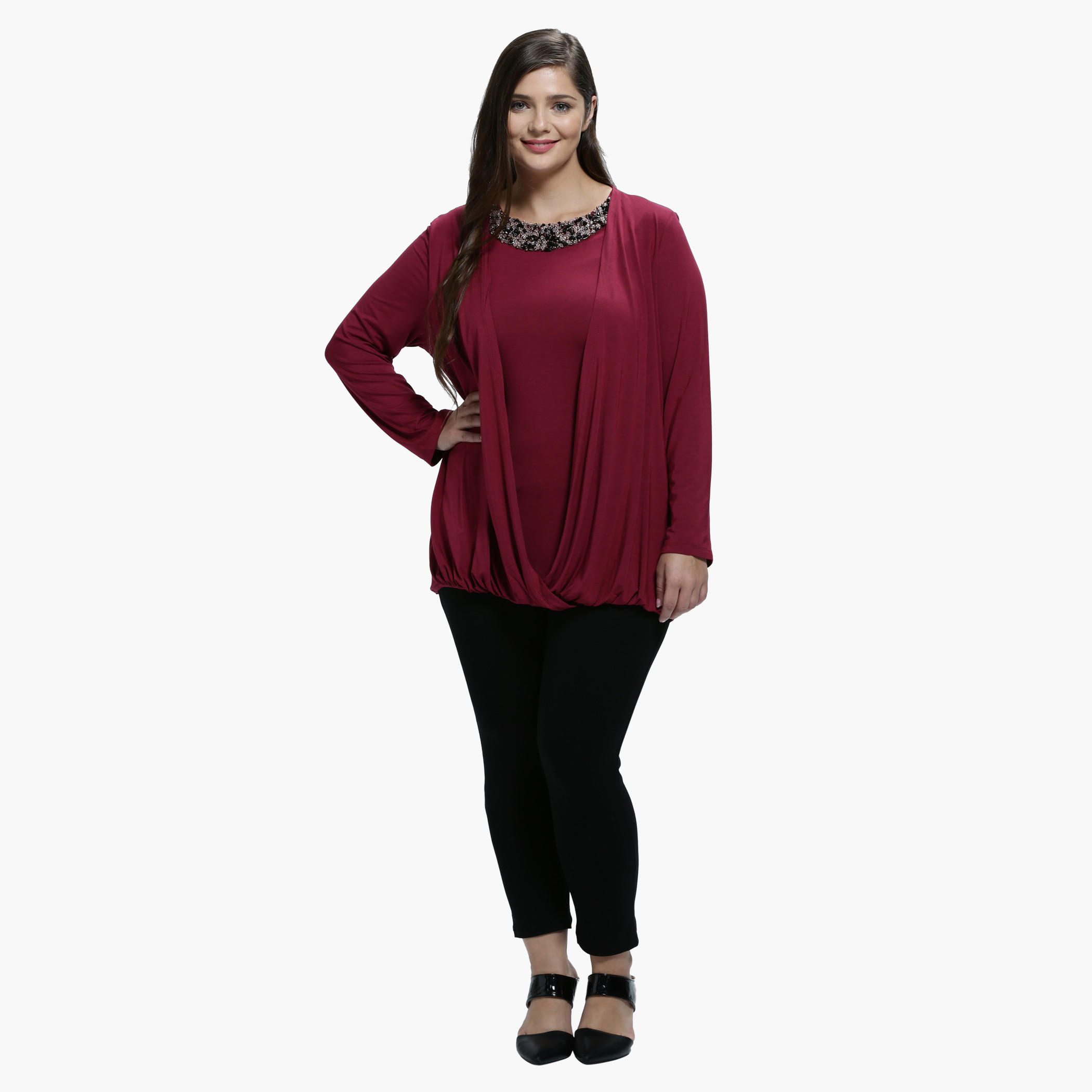 Plus Size Embellished Top with Round Neck and Long Sleeves-women-clothing-shirtsandblouses-blouses-image-5