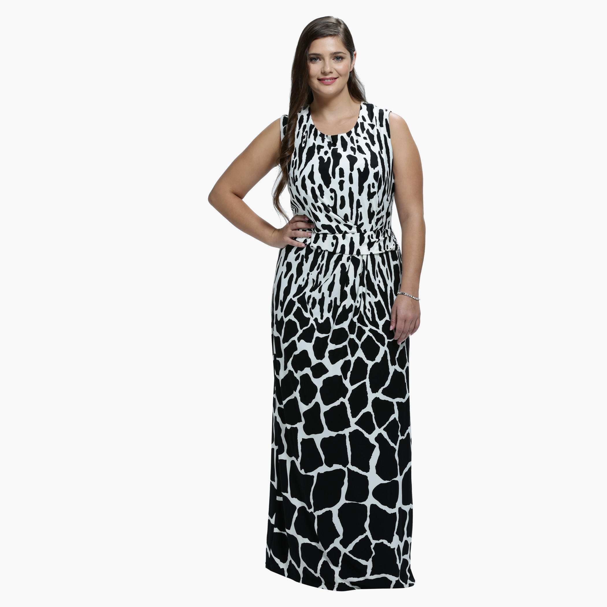 Plus Size Printed Maxi Dress with Round Neck-women-clothing-dresses-image-4