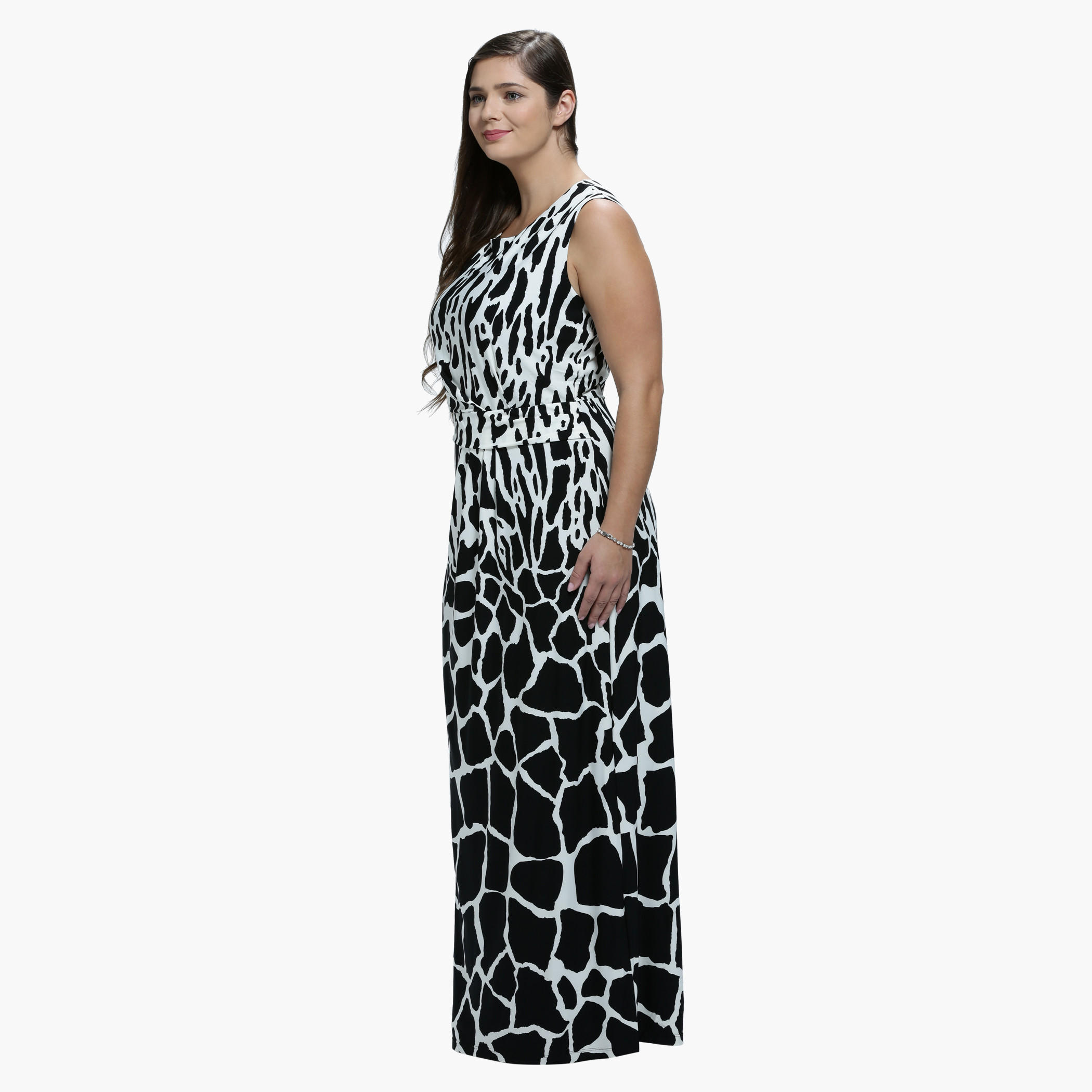 Plus Size Printed Maxi Dress with Round Neck-women-clothing-dresses-image-2