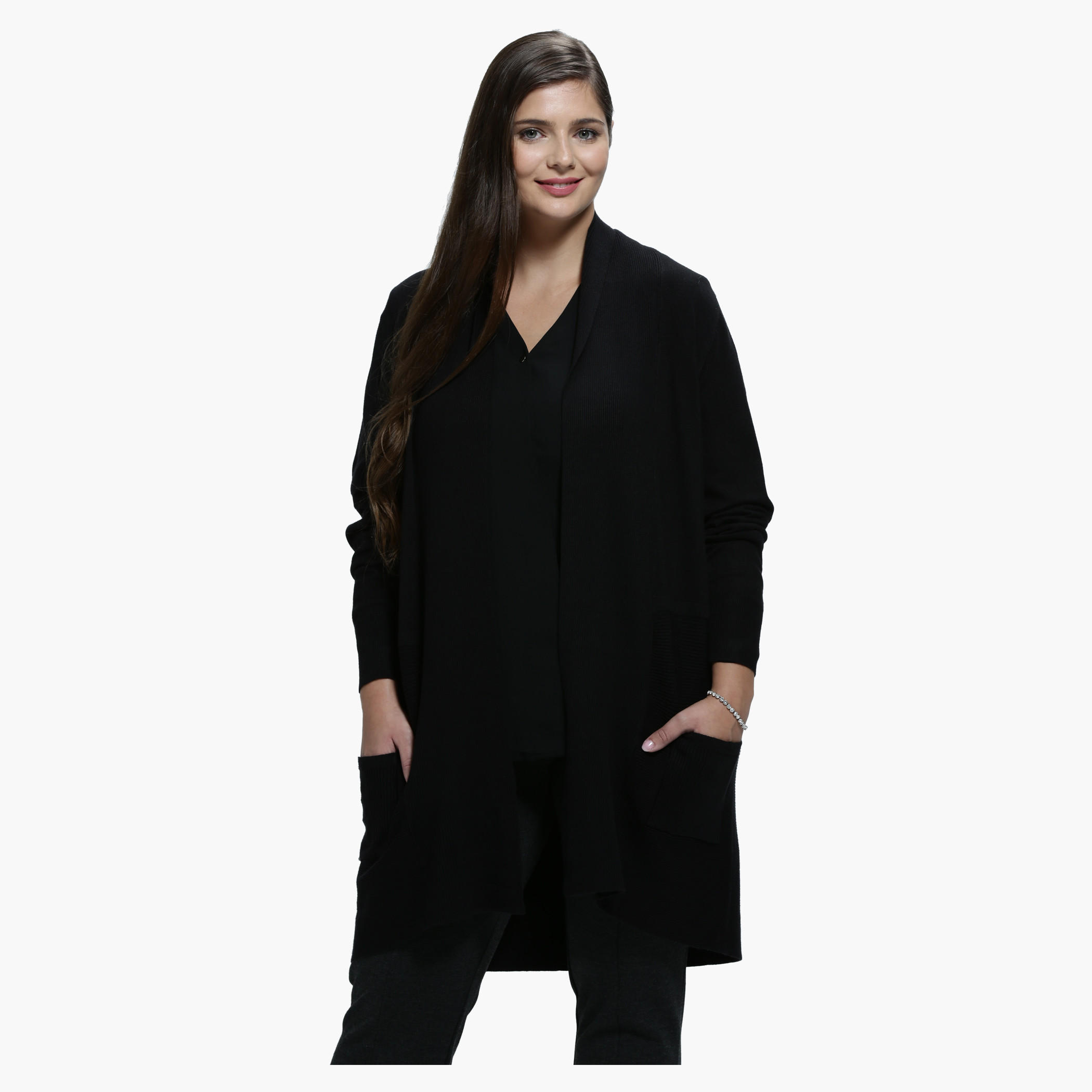 Plus Size Pocket Cardigan in Long Sleeves-women-winterwear-cardigansandjumpers-cardigans-image-1