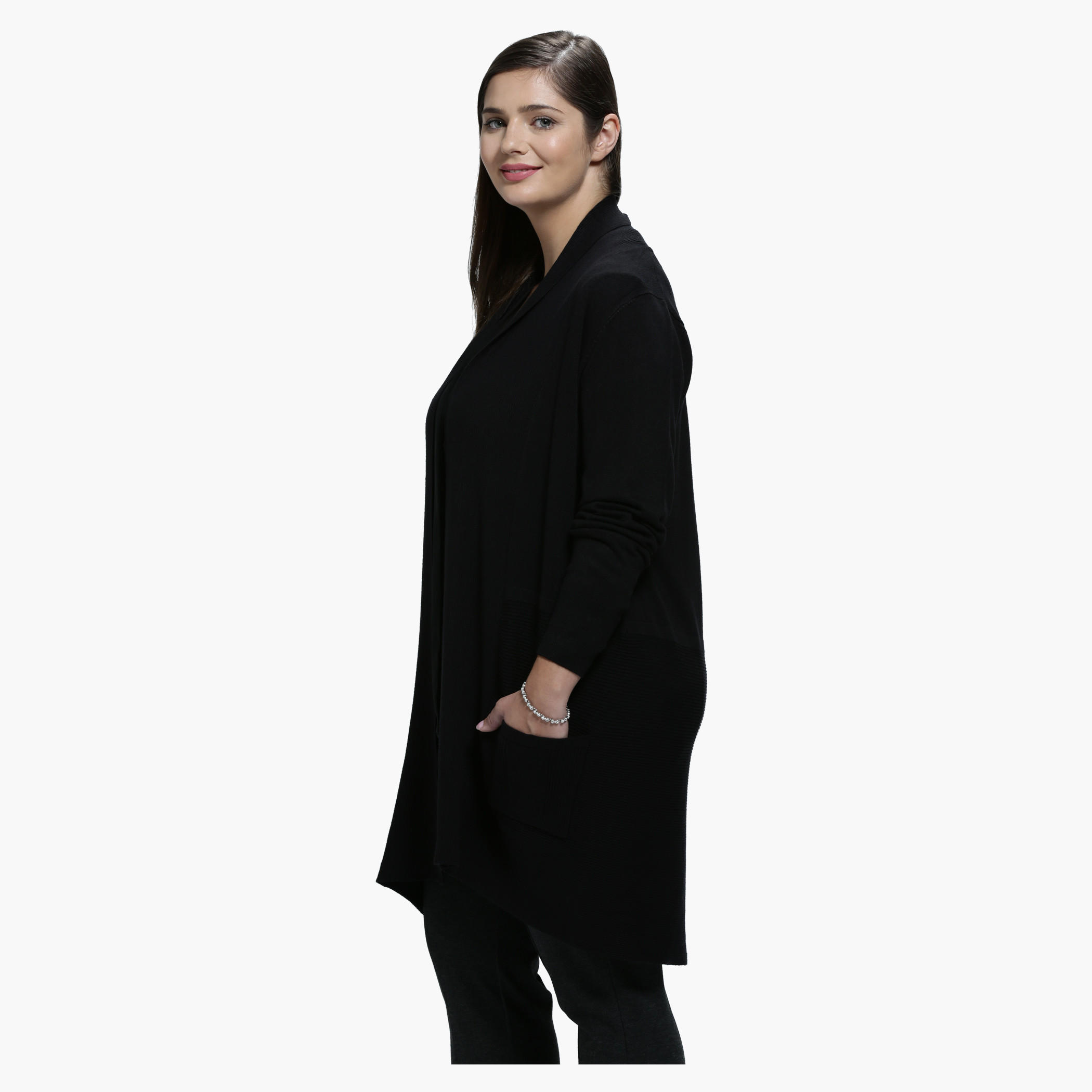 Plus Size Pocket Cardigan in Long Sleeves-women-winterwear-cardigansandjumpers-cardigans-image-3