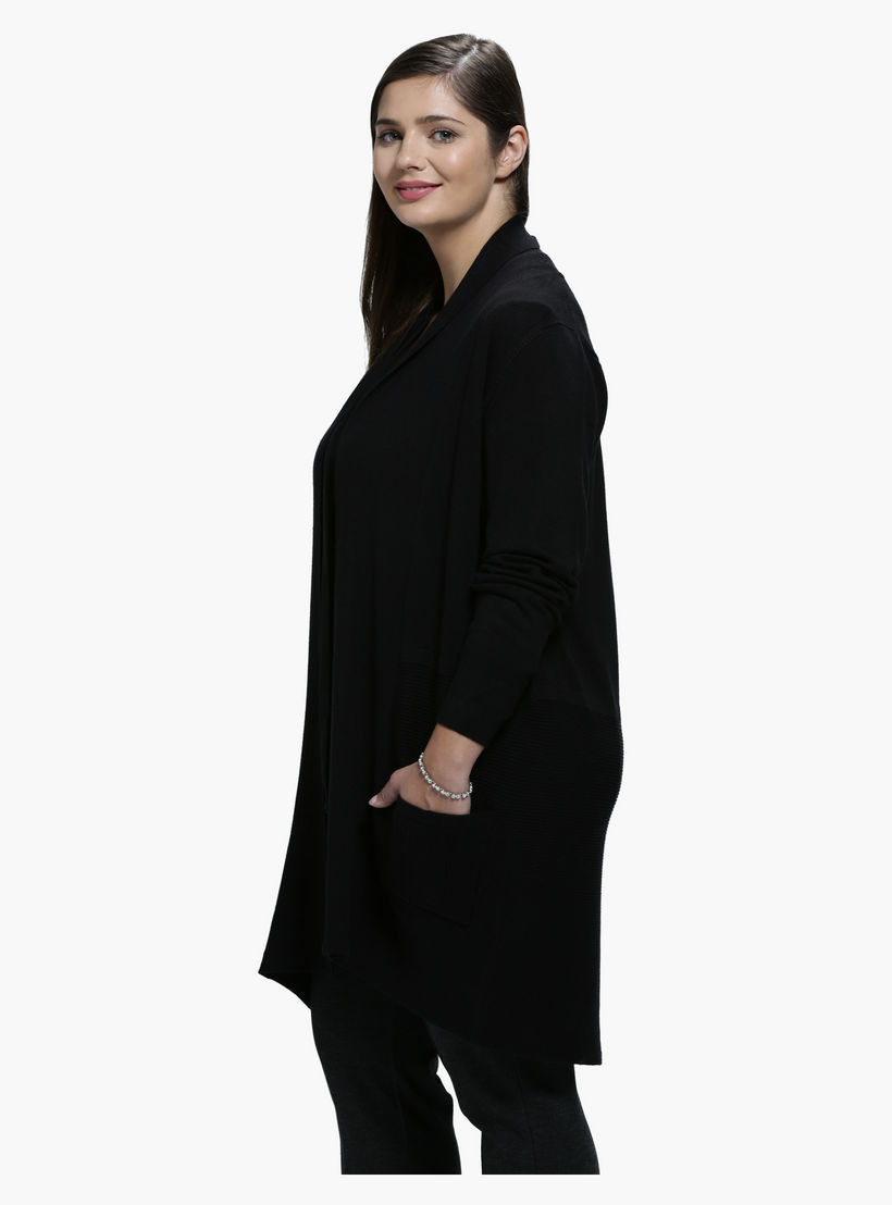 Plus Size Pocket Cardigan in Long Sleeves-women-winterwear-cardigansandjumpers-cardigans-image-3