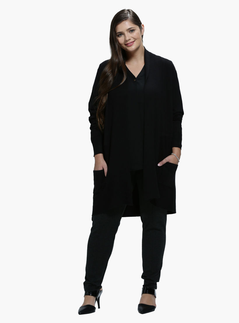Plus Size Pocket Cardigan in Long Sleeves-women-winterwear-cardigansandjumpers-cardigans-image-1