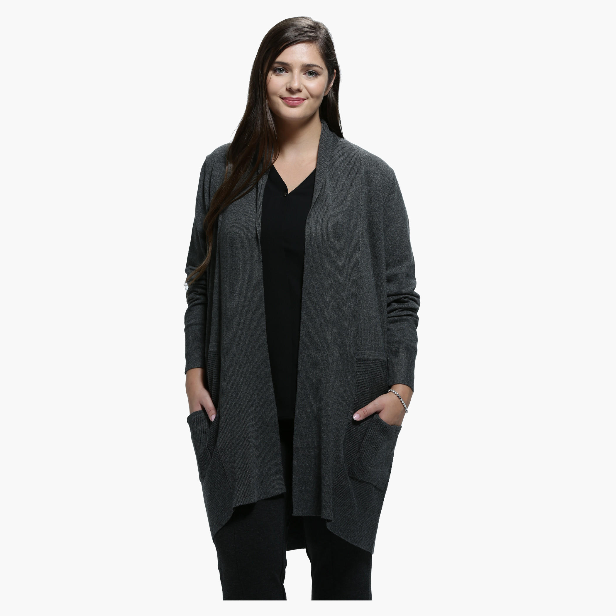 Plus Size Pocket Cardigan in Long Sleeves-women-winterwear-cardigansandjumpers-cardigans-image-6
