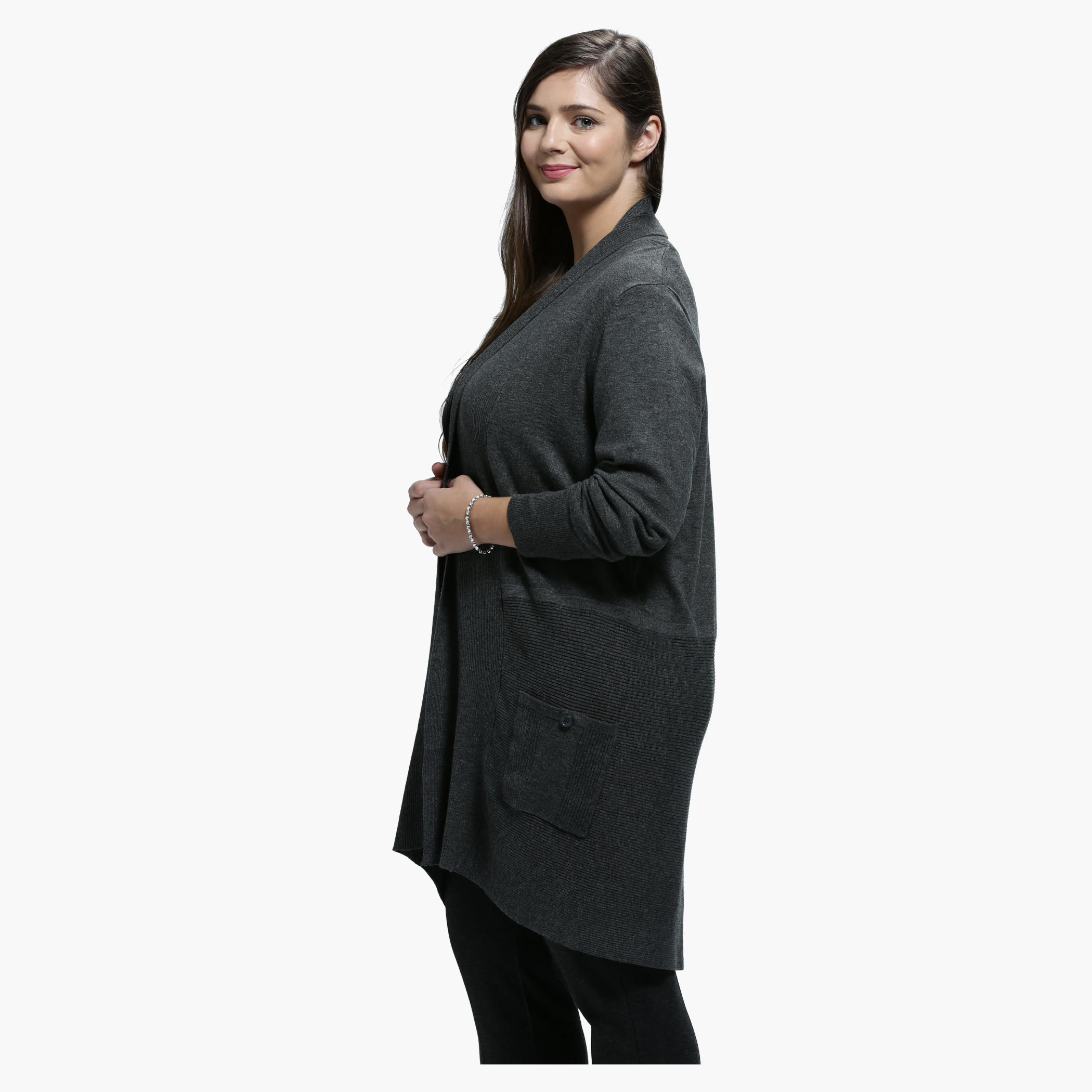 Plus Size Pocket Cardigan in Long Sleeves-women-winterwear-cardigansandjumpers-cardigans-image-8
