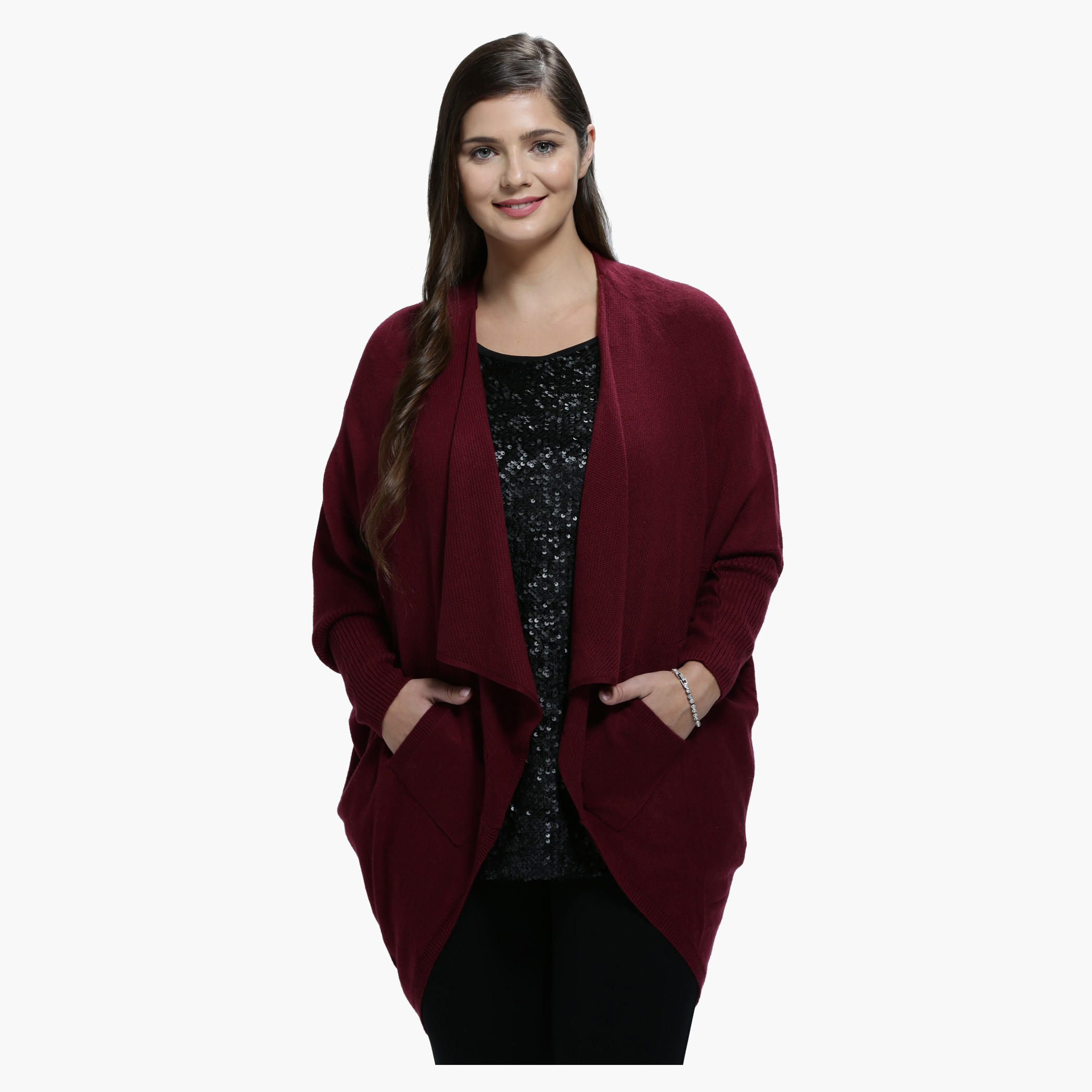 Plus Size Cardigan with Side Pockets and Long Sleeves-women-winterwear-cardigansandjumpers-cardigans-image-11