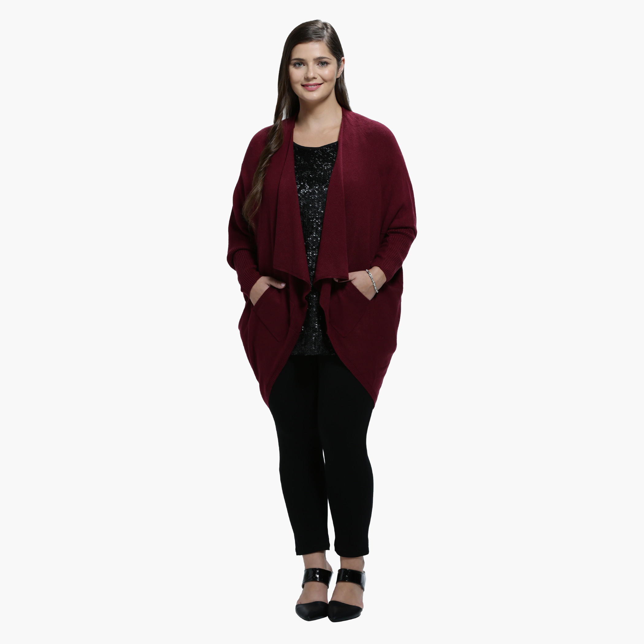 Plus Size Cardigan with Side Pockets and Long Sleeves-women-winterwear-cardigansandjumpers-cardigans-image-15