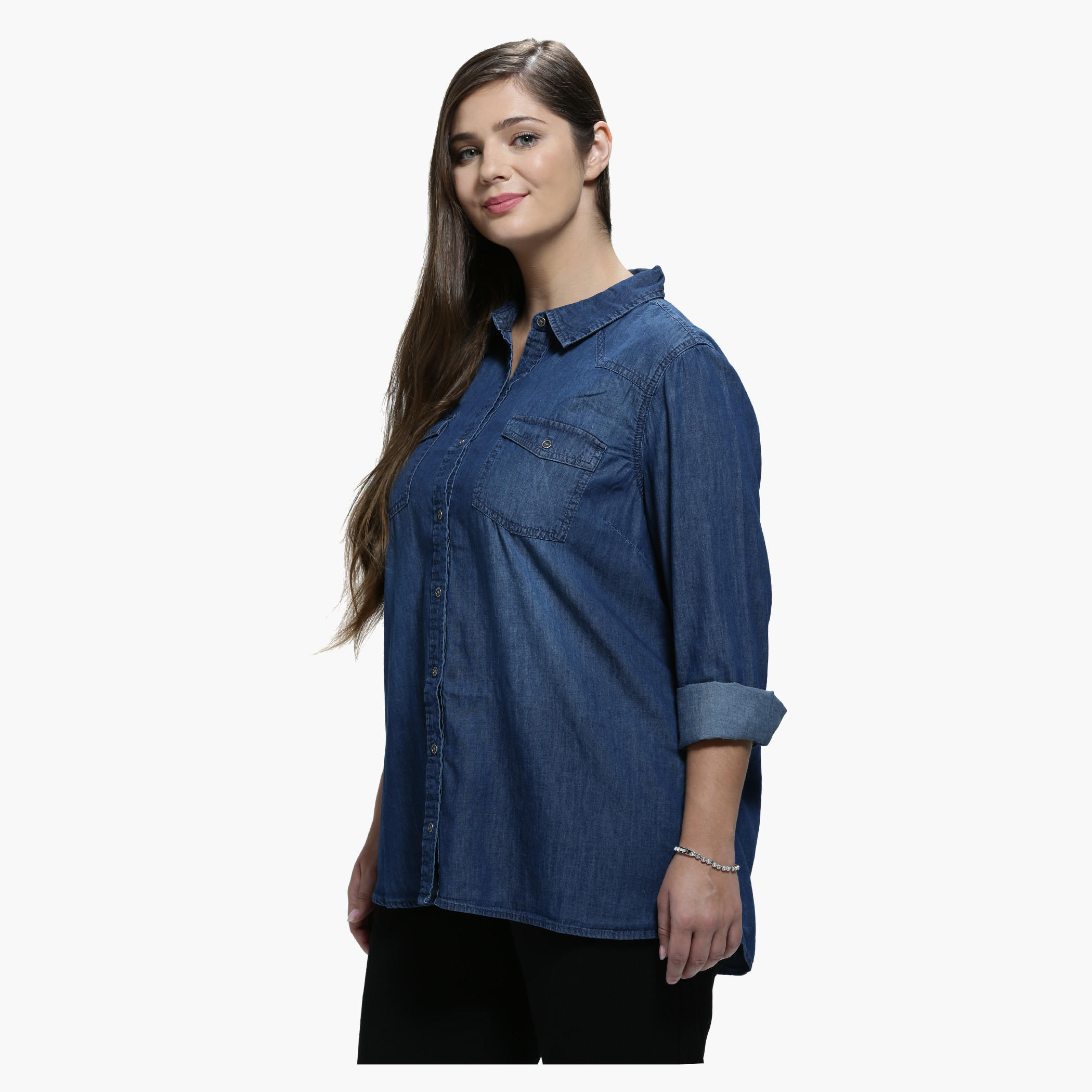 Plus Size Shirt with Spread Collar in Long Sleeves-women-clothing-shirtsandblouses-blouses-image-3