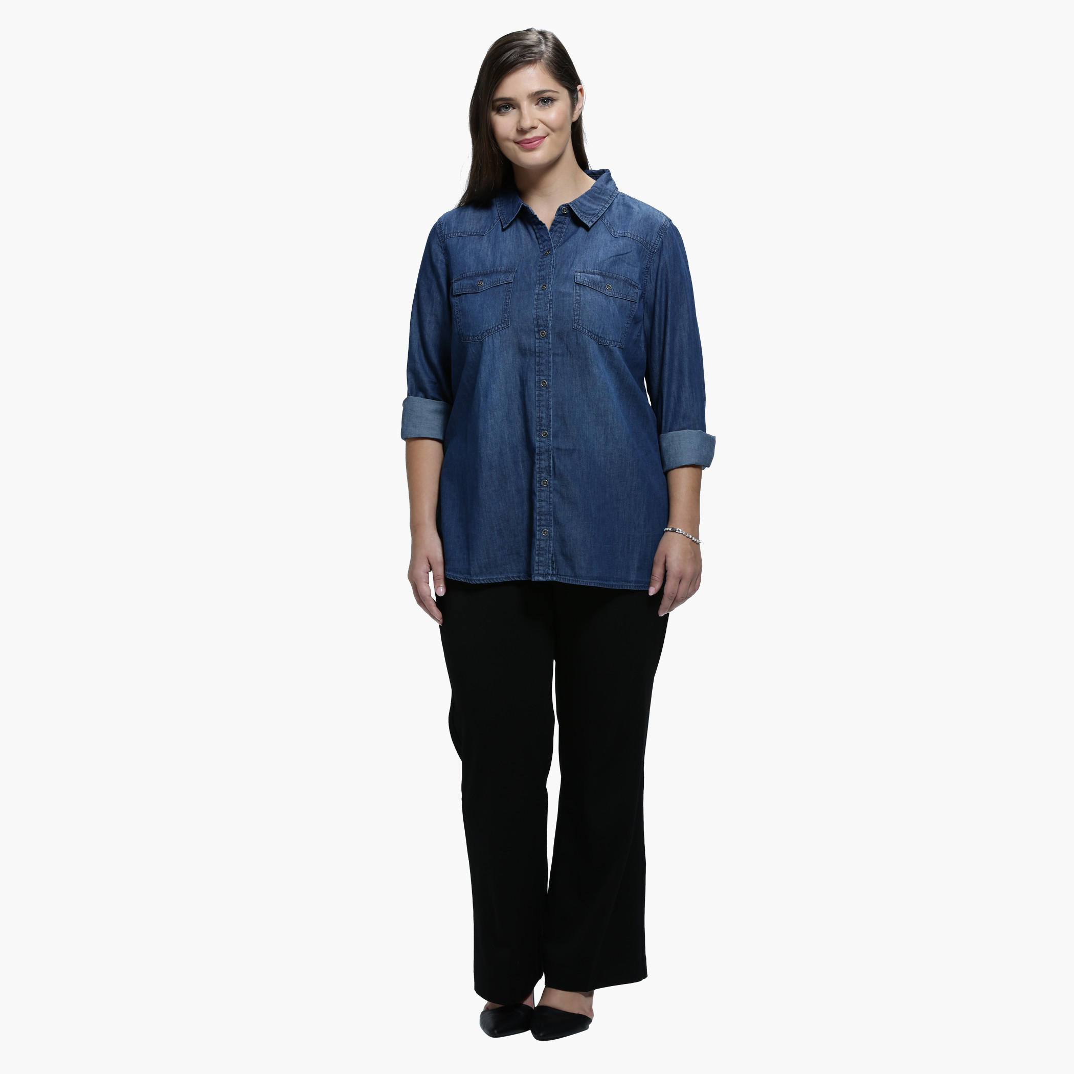Plus Size Shirt with Spread Collar in Long Sleeves-women-clothing-shirtsandblouses-blouses-image-5
