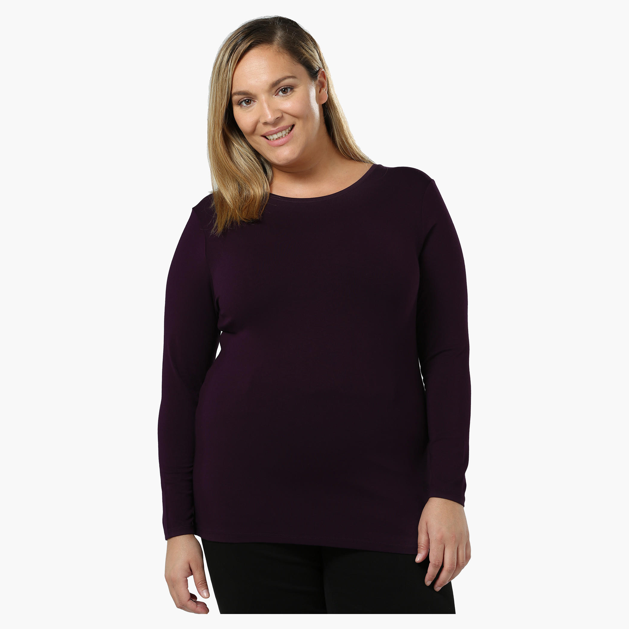 Plus Size Full-sleeved Knit T-shirt-women-clothing-tshirts-image-1