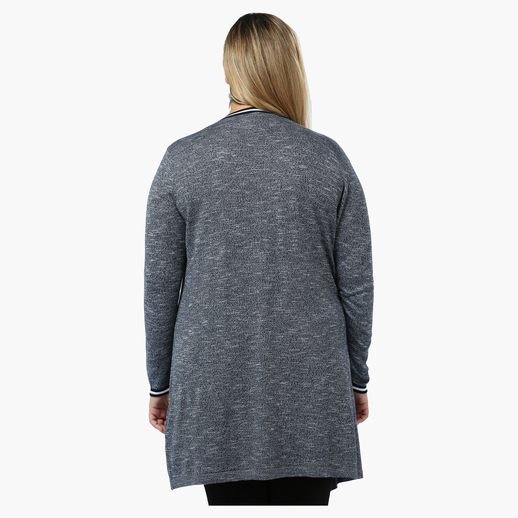 Plus Size Full-sleeved Long Knit Outer with Striped Trim-women-winterwear-cardigansandjumpers-cardigans-image-2