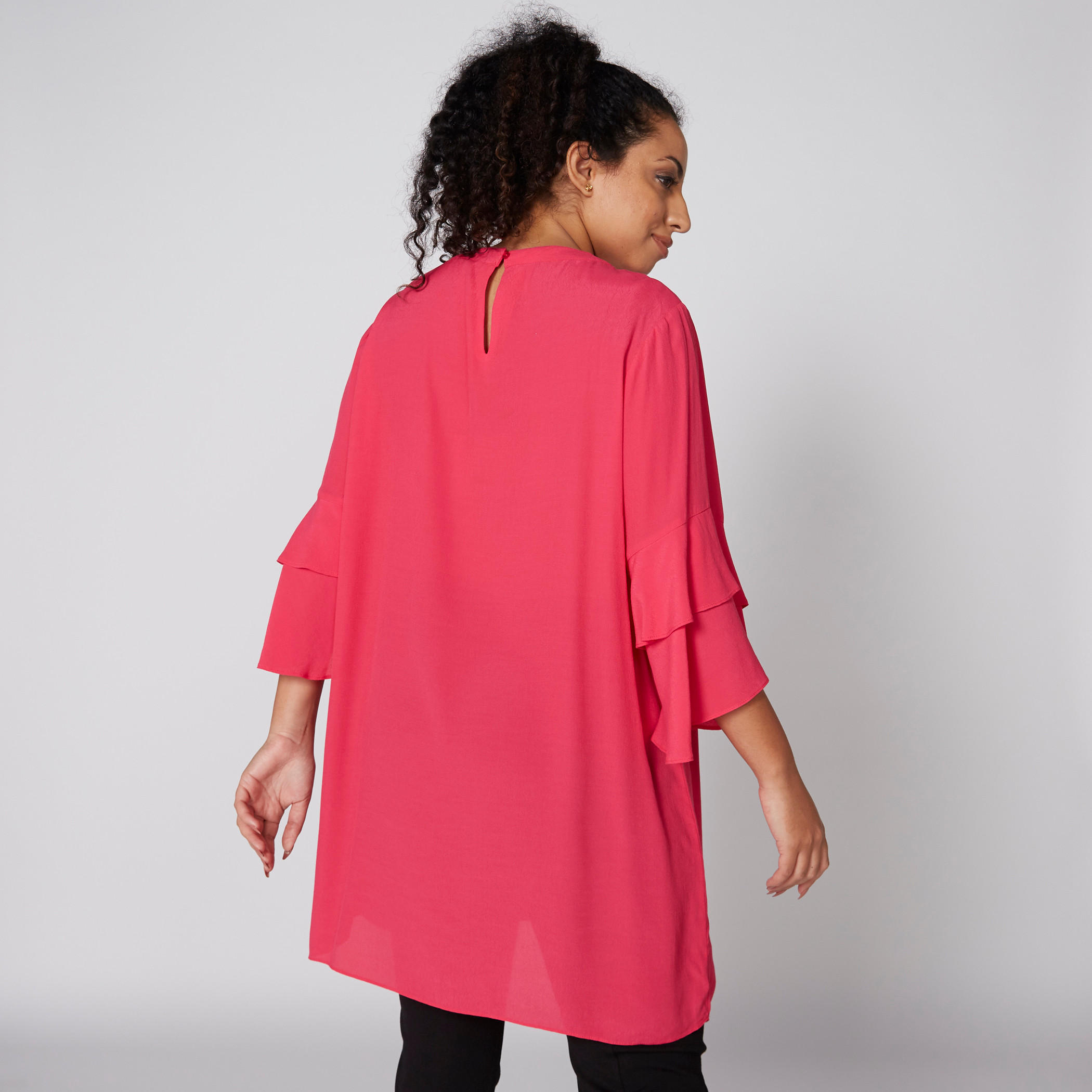 تونيك بياقة مستديرة وأكمام متعددة الطبقات ومشبك إغلاق ناعم-women-clothing-shirtsandblouses-blouses-image-2
